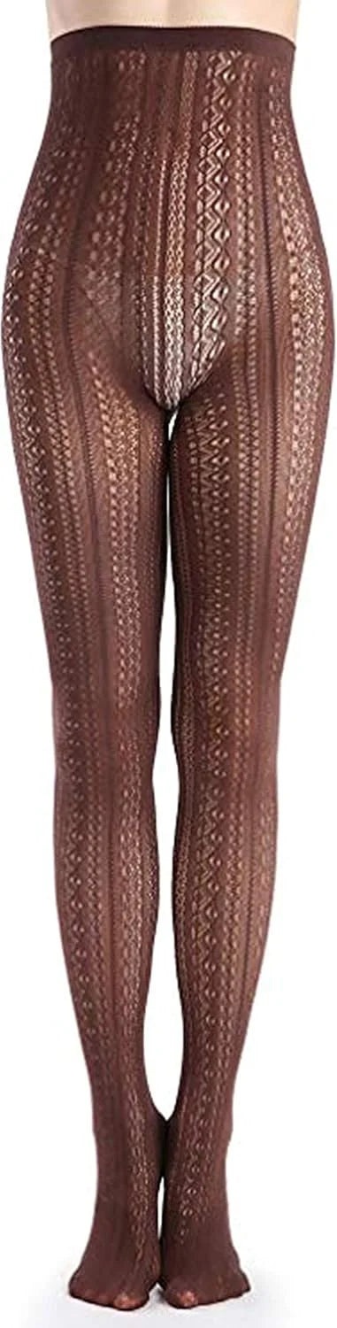 SurBepo Women Fishnet Hollow Out Knitted Patterned Thick Warm Stockings Tights Vertical Strips Pantyhose For Female