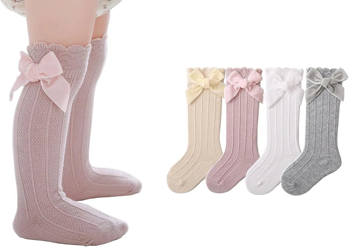 CHUNG Toddler Baby Girls Knee Hight Stocking Cotton Socks 0-7Years Solid Color Bowknot Thin Spring Summer