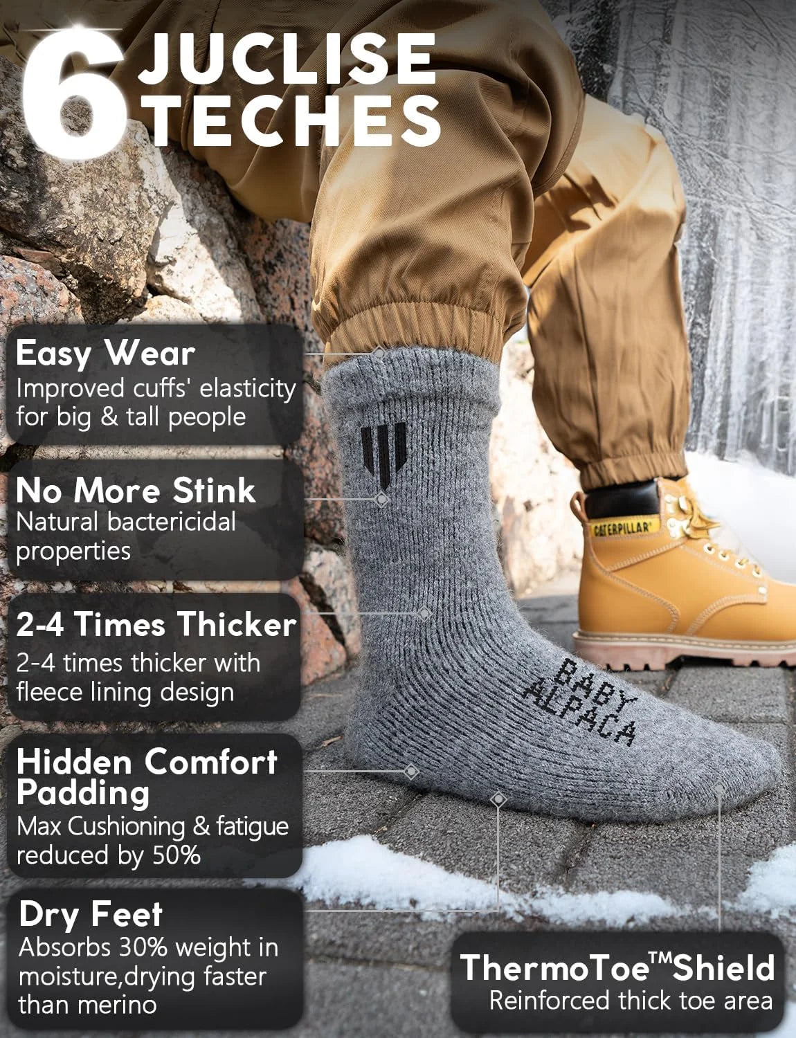 Juclise Alpaca Wool Crew Socks Men and Women,Thick Thermal Winter Cold Weather Hunting Hiking,Moisture Wicking Cushioned