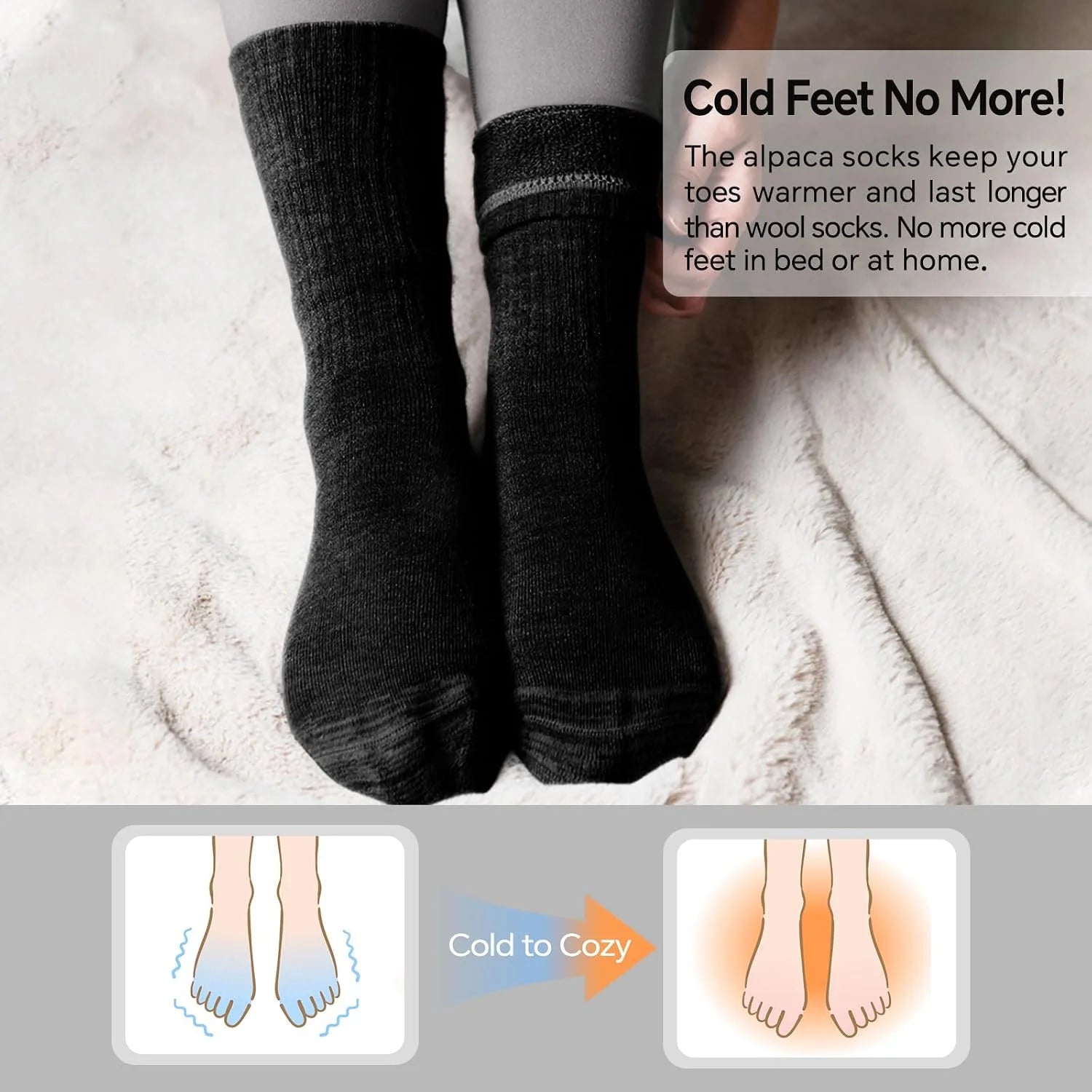 Tough Land Alpaca Wool Socks for Men and Women - Non-Itchy, Full Cushion Warm Crew Socks - for Cold Weather, Hiking
