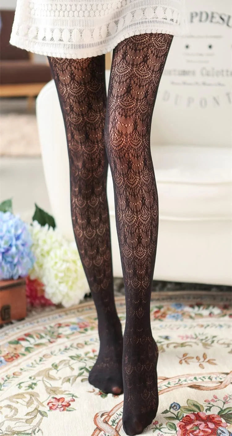 SurBepo Women Fishnet Hollow Out Knitted Patterned Thick Warm Stockings Tights Vertical Strips Pantyhose For Female