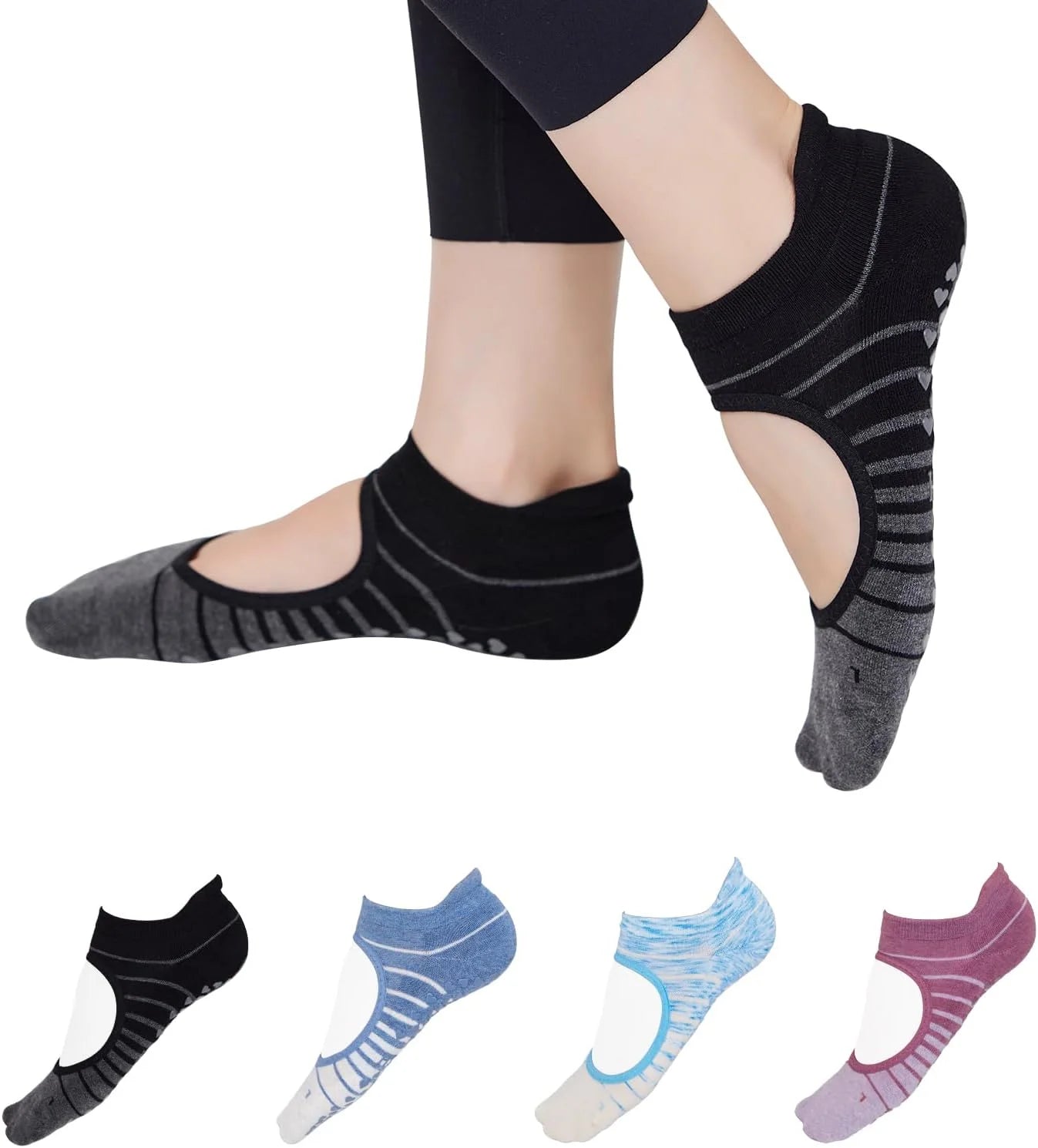 Anti-Slip Yoga Socks for Women, 4 Pairs Stretchy Grip Socks for Pilates, Barre, Dance, and Studio Workouts