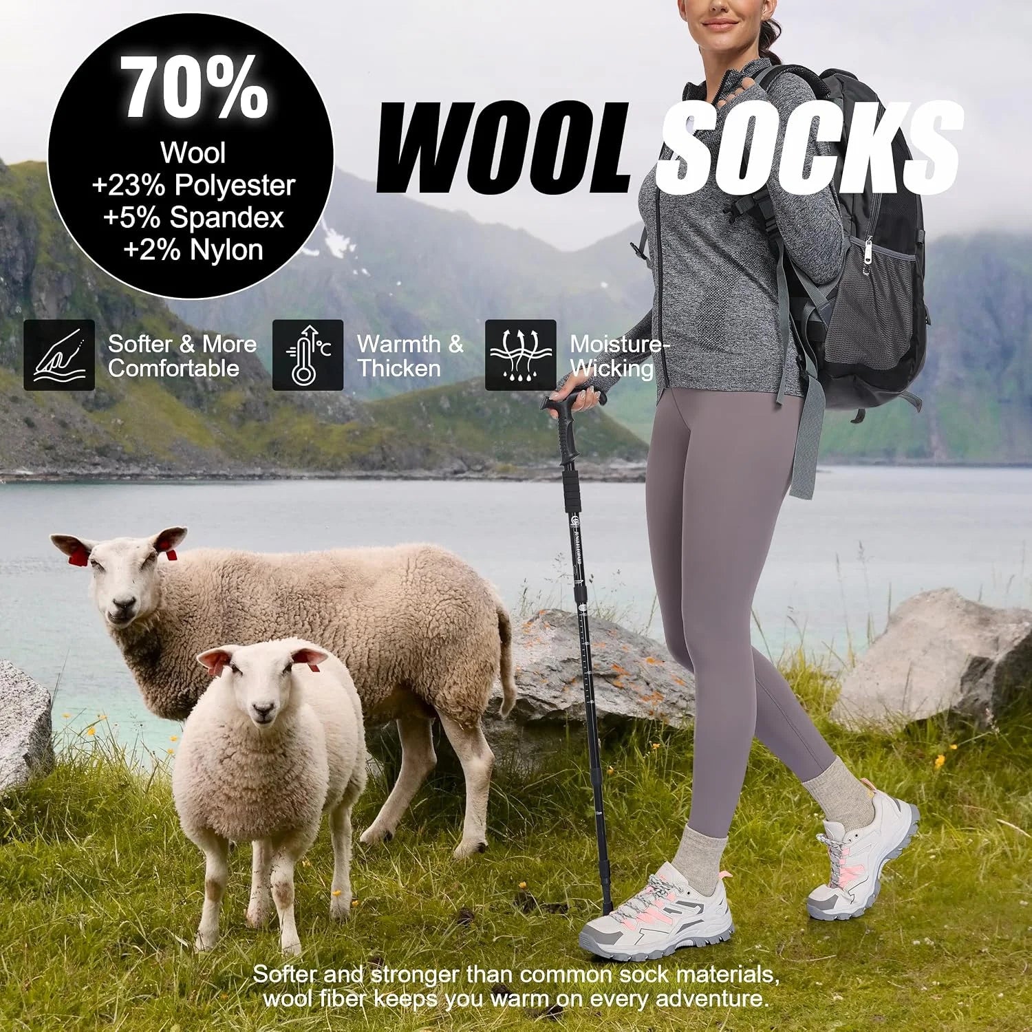 Lapulas Merino Wool Quarter Socks for Men Women, Hiking Running, 5 Pairs