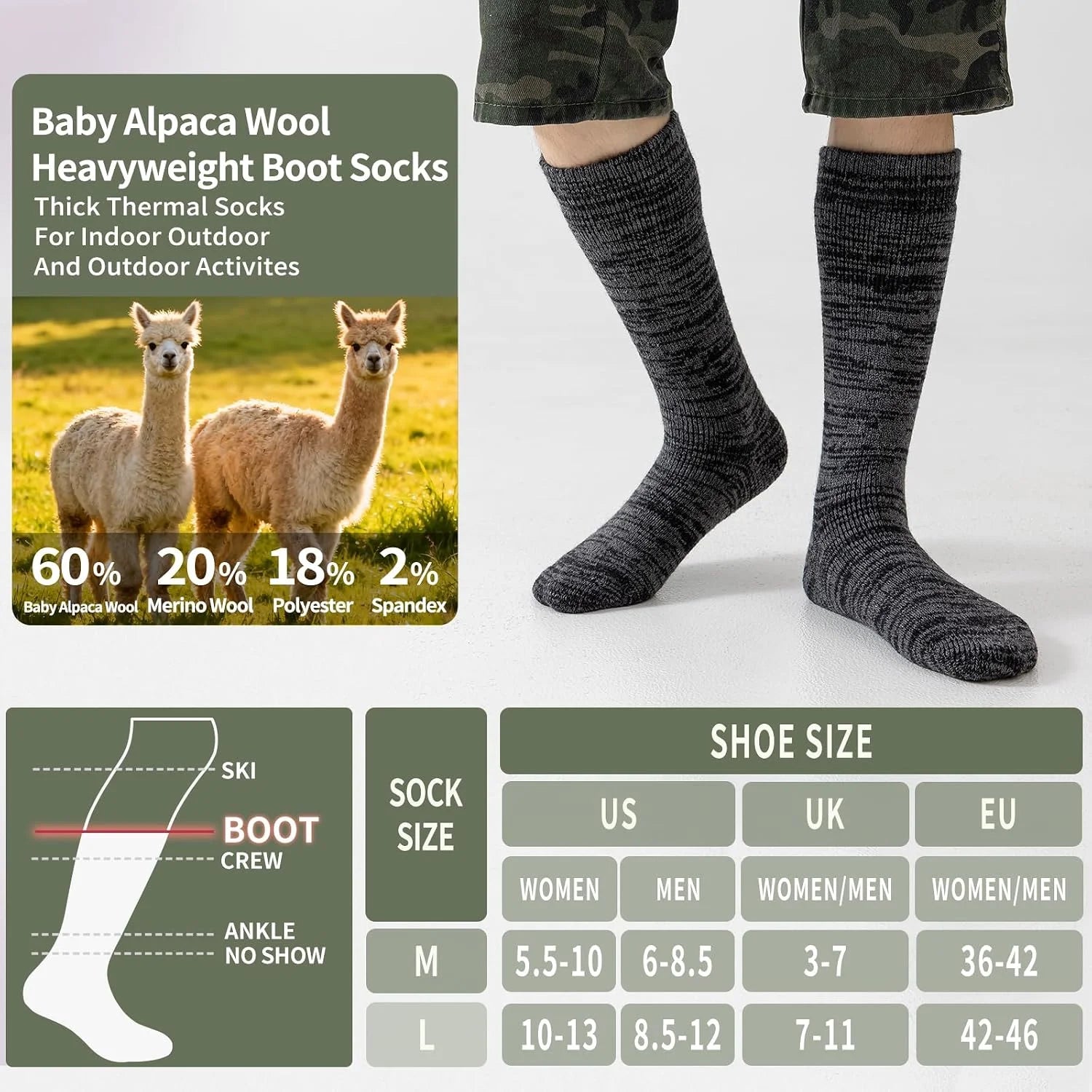 Alpaca Wool Boot Socks,Thermal Warm Heavyweight Thick for Men Women