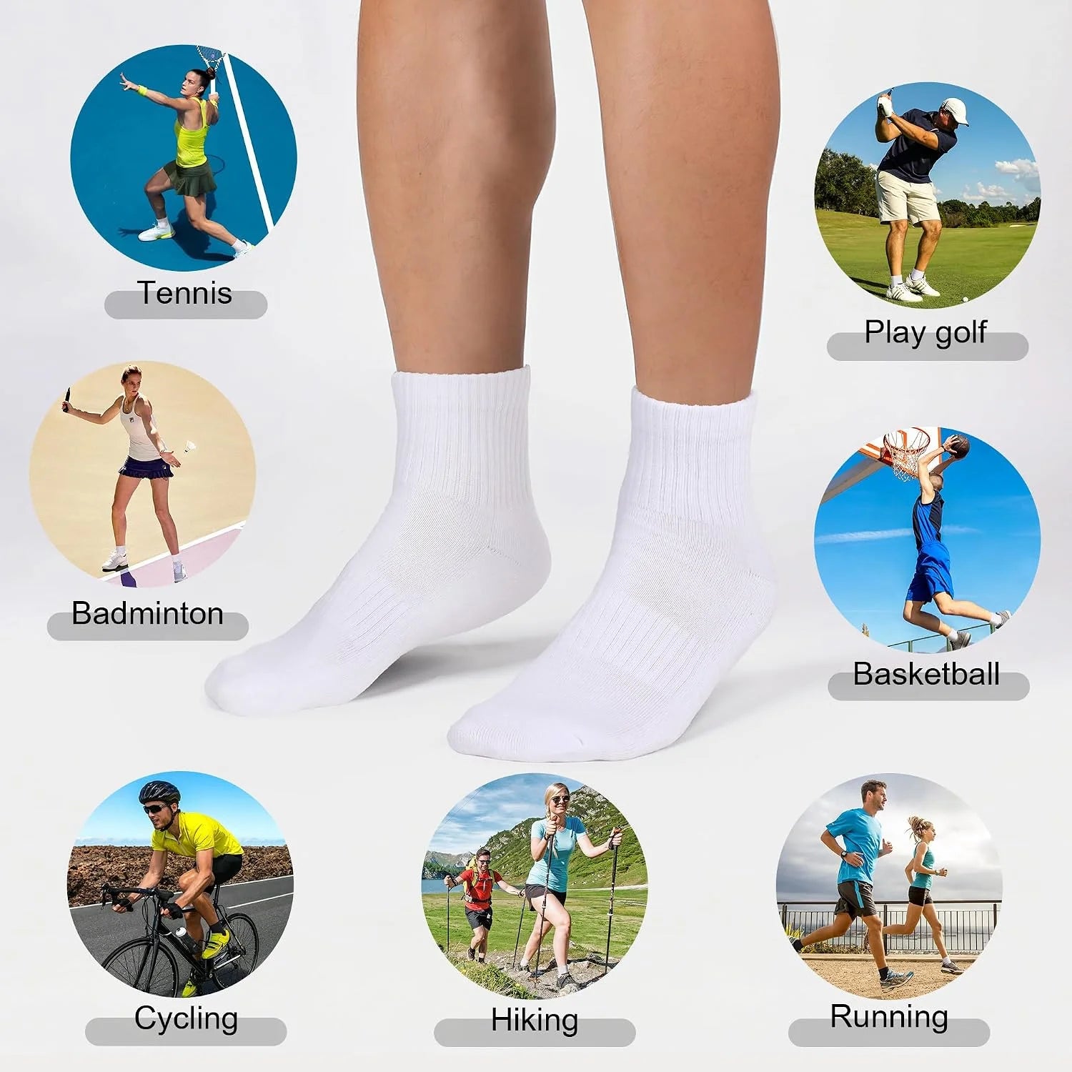 Airacker Athletic Quarter Socks with Cushion Running Ankle Socks for Men Women 6 Pairs