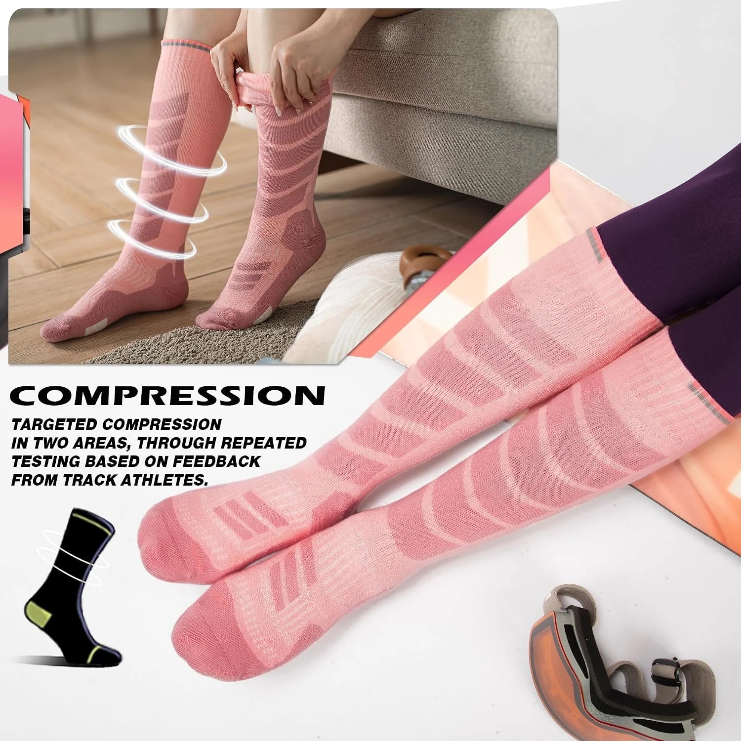 Alpaca Wool Ski Socks 2Pair Knee High Thermal Warm Winter Thick Cushion Compression Snow Snowboarding Hunting Outdoor