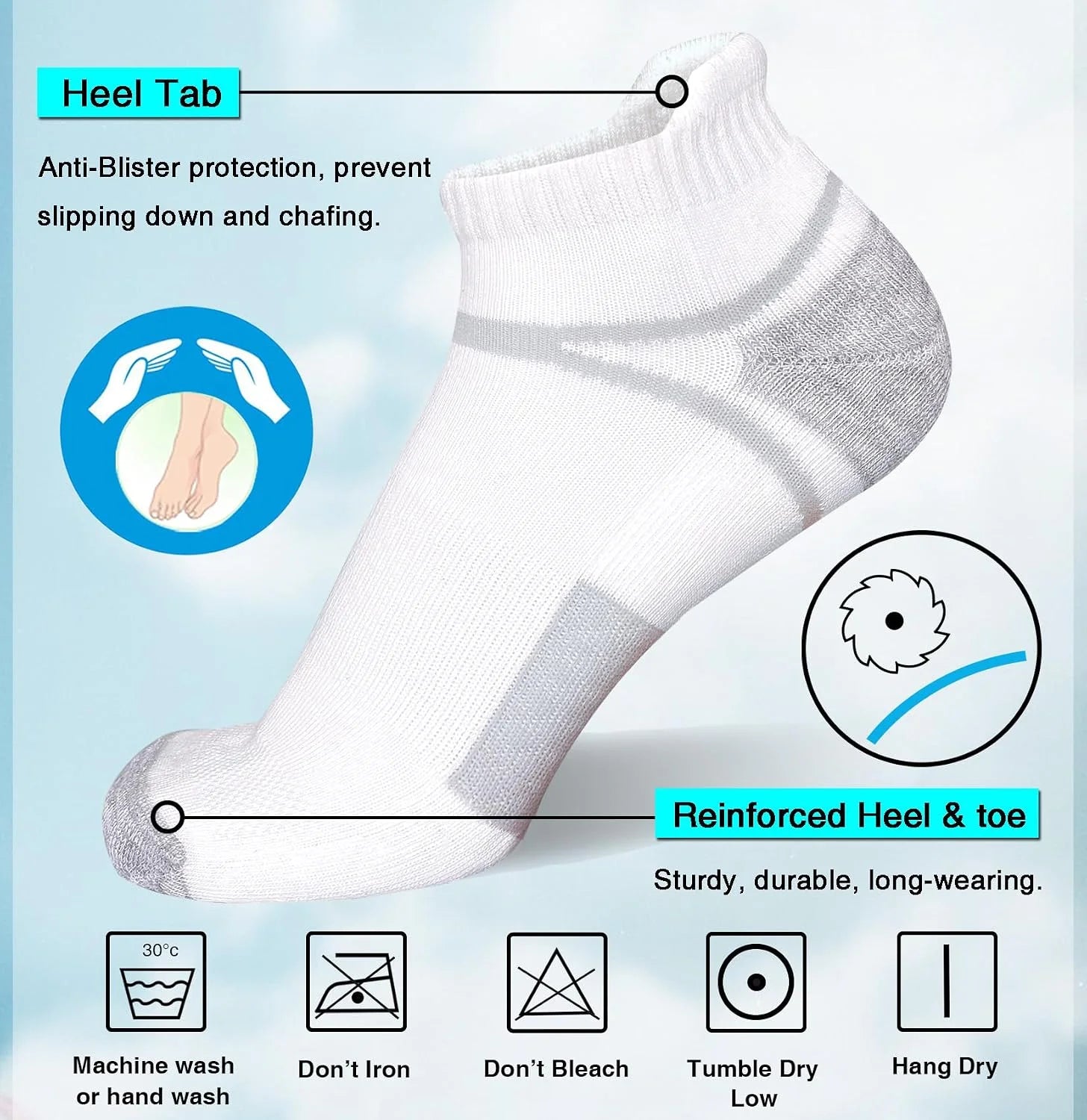 suaskk Men's Ankle Athletic Cushioned Anti-Blister Running Socks 5 Pairs