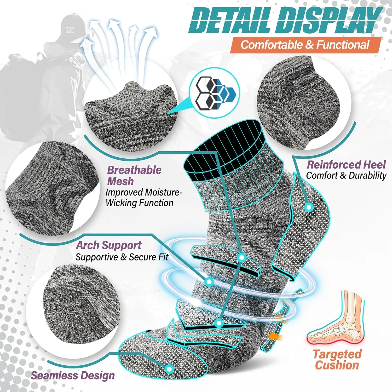 ANTSANG Merino Wool Quarter Ankle Hiking Running Socks for Women Men