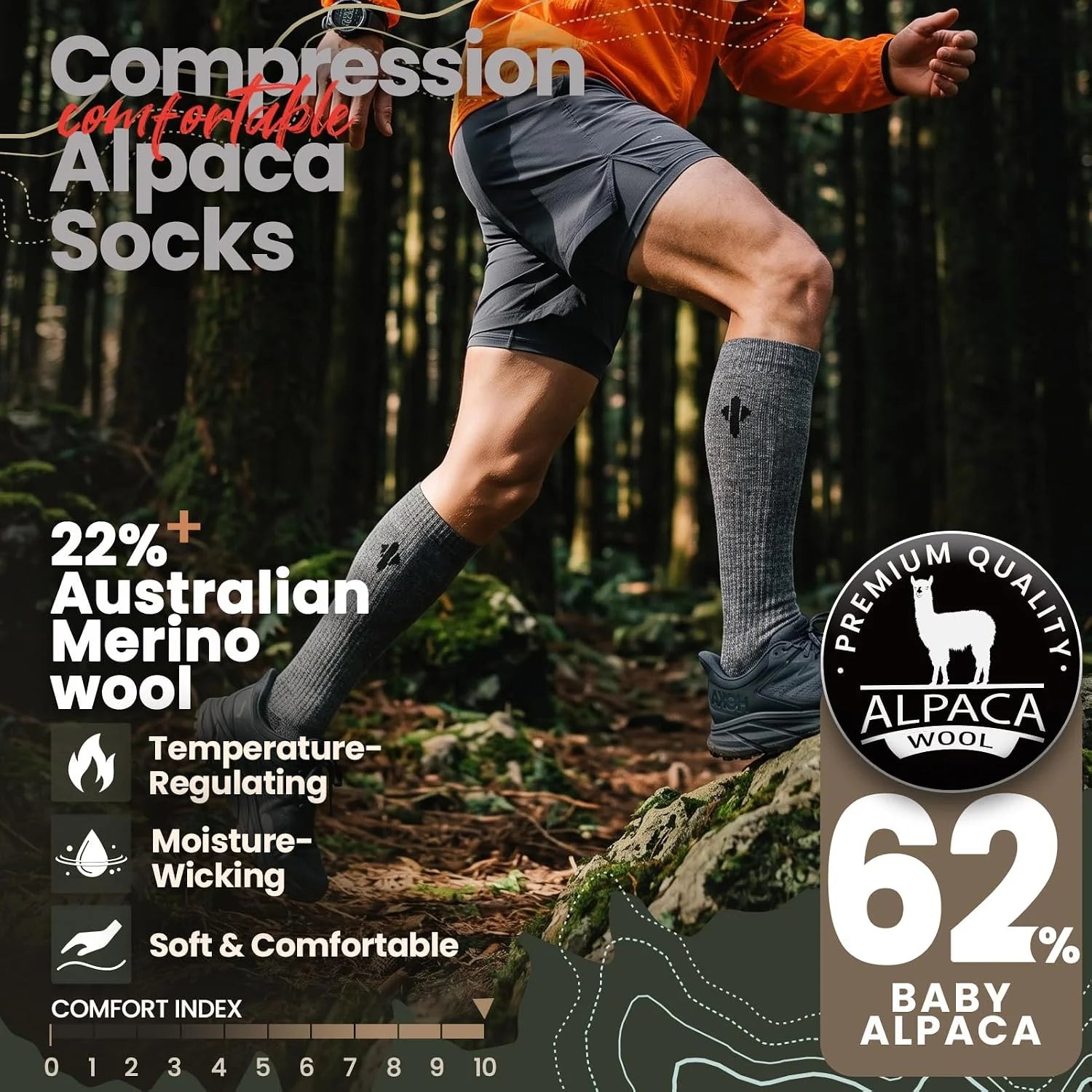 Alpaca Compression Socks for Men & Women, 15-20 mmHg Knee High Graduated Circulation Support, Moisture Wicking