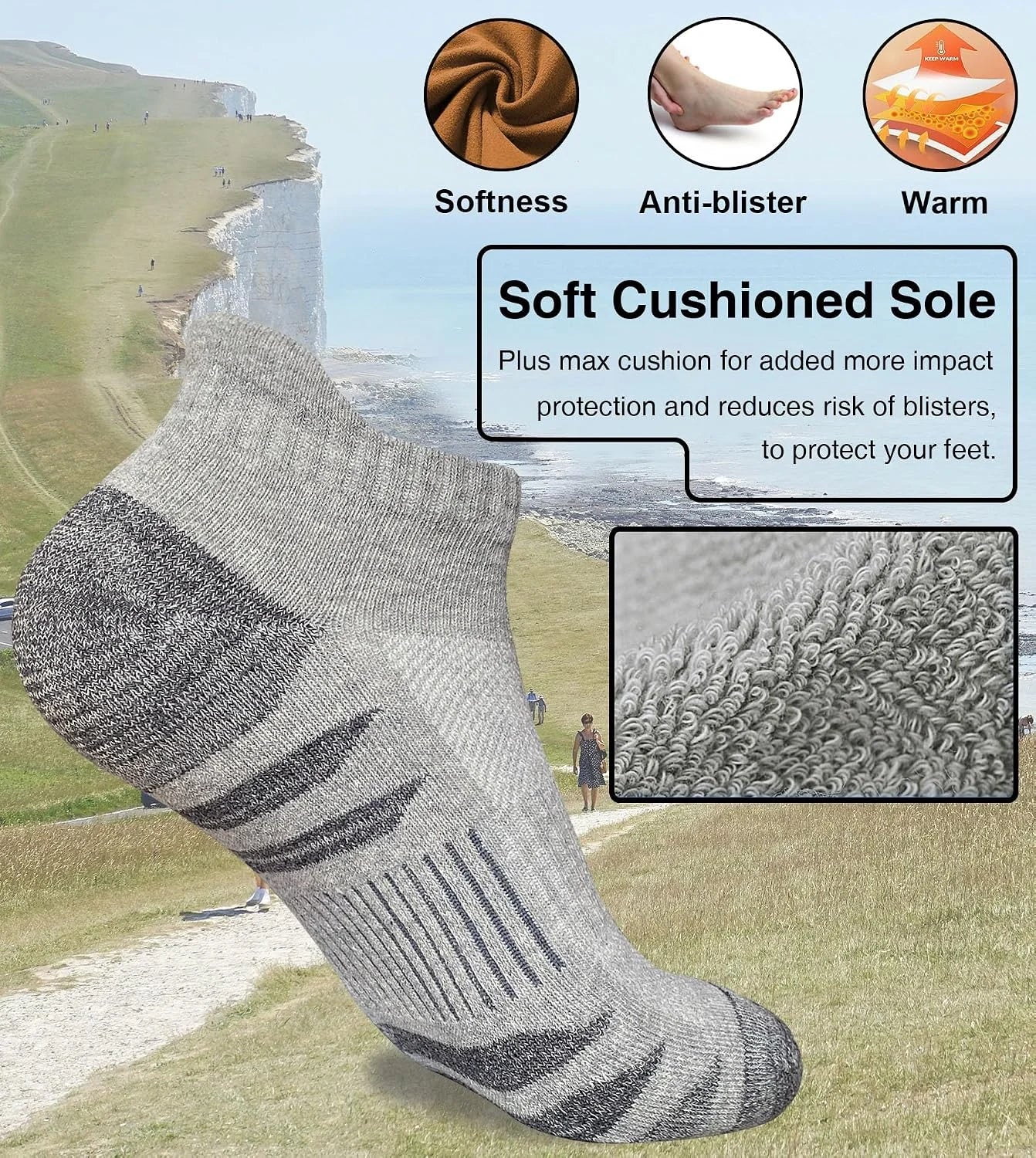 Heyoboy Mens Athletic Cushioned Anti-blister Running Ankle Socks 5 Pairs