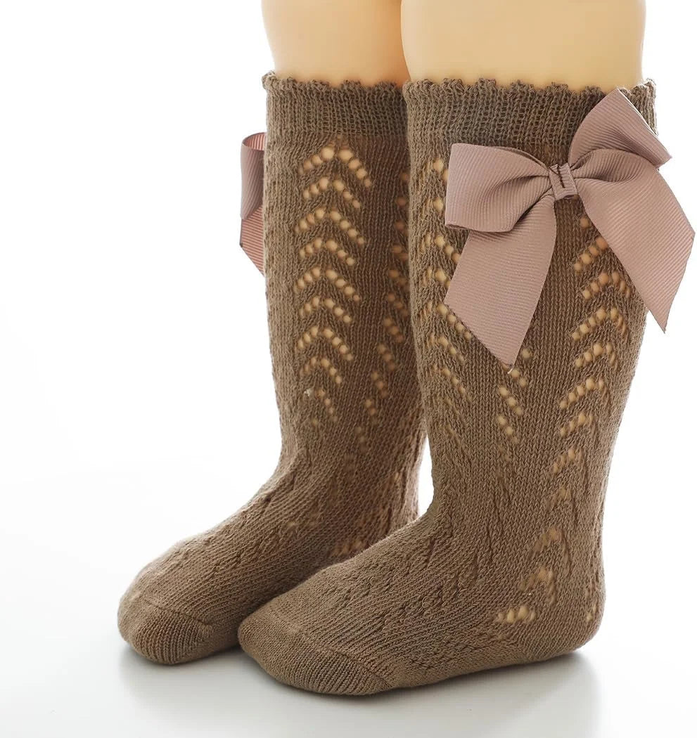 Baby Girls Knee High Socks Toddler Bow Mesh Tube Socks 5 Pairs