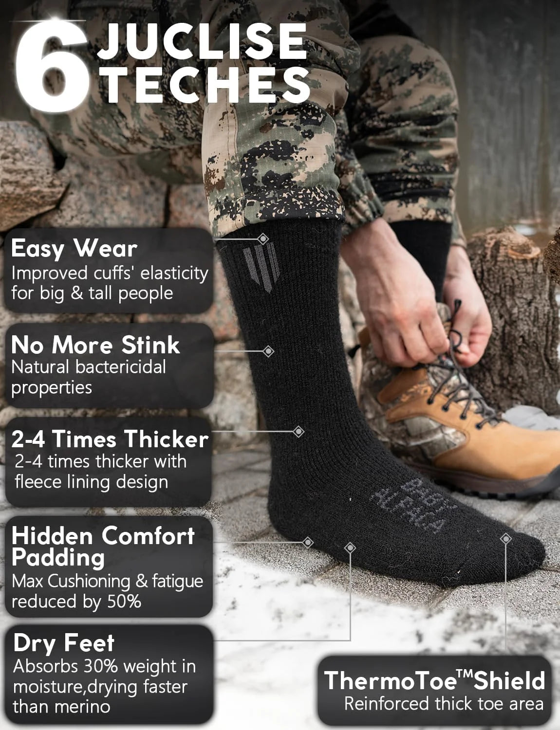Juclise Alpaca Wool Boot Socks Men and Women, Heavyweight Thick Thermal Socks Cold Weather Hunting Hiking, Moisture Wicking