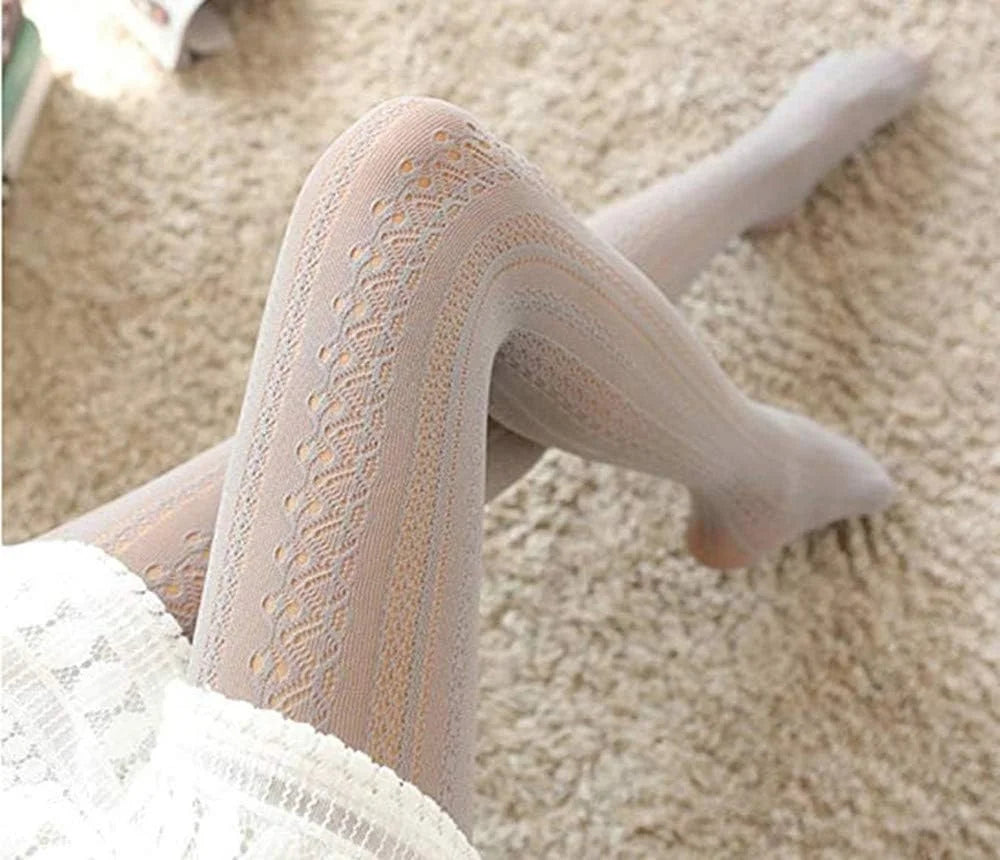 SurBepo Women Fishnet Hollow Out Knitted Patterned Thick Warm Stockings Tights Vertical Strips Pantyhose For Female