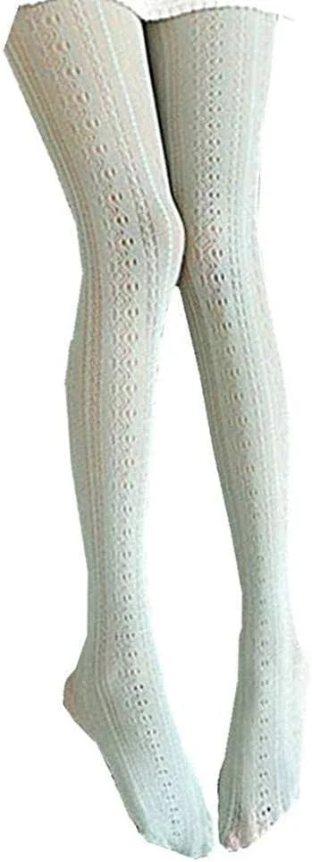 SurBepo Women Fishnet Hollow Out Knitted Patterned Thick Warm Stockings Tights Vertical Strips Pantyhose For Female