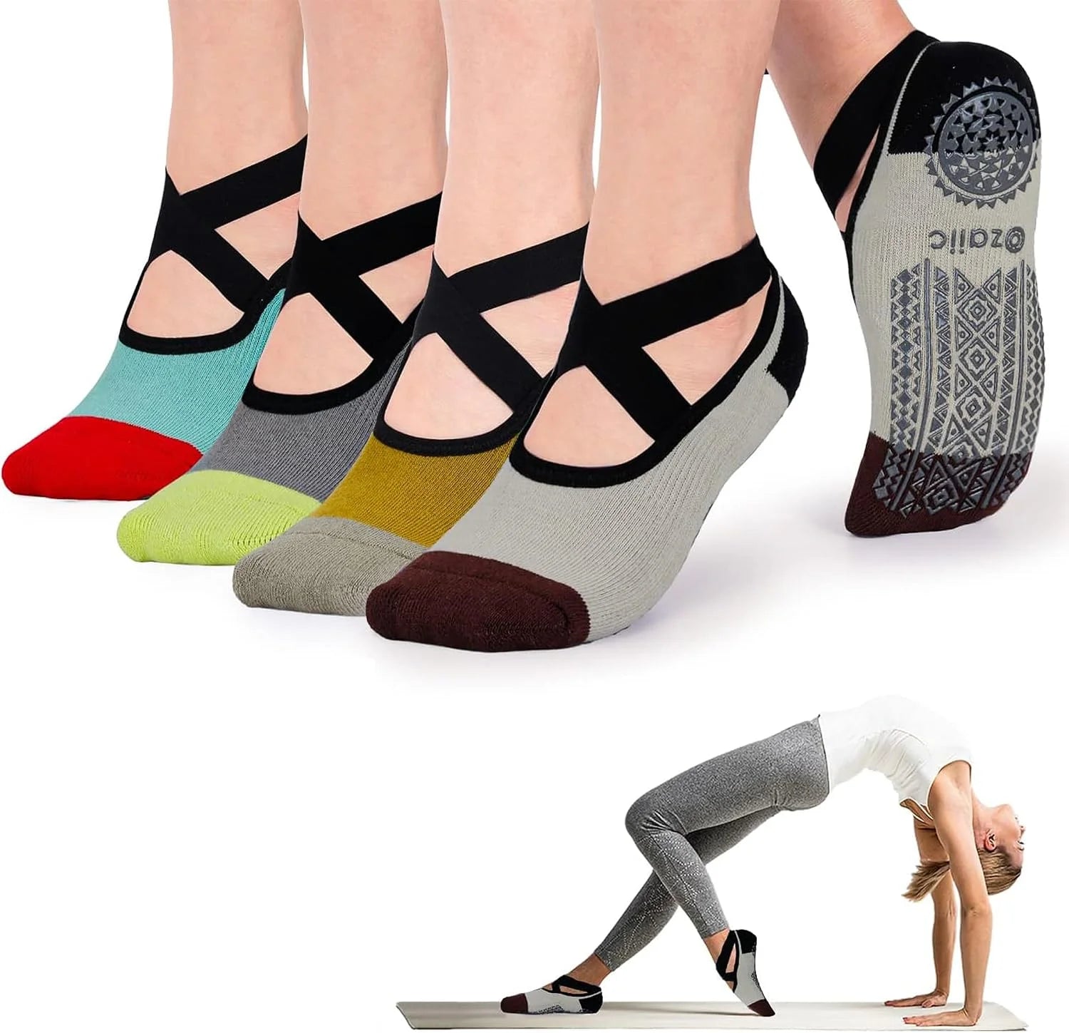 Ozaiic Pilates Socks for Women Non Slip Grip Yoga Barefoot Indoor Workout