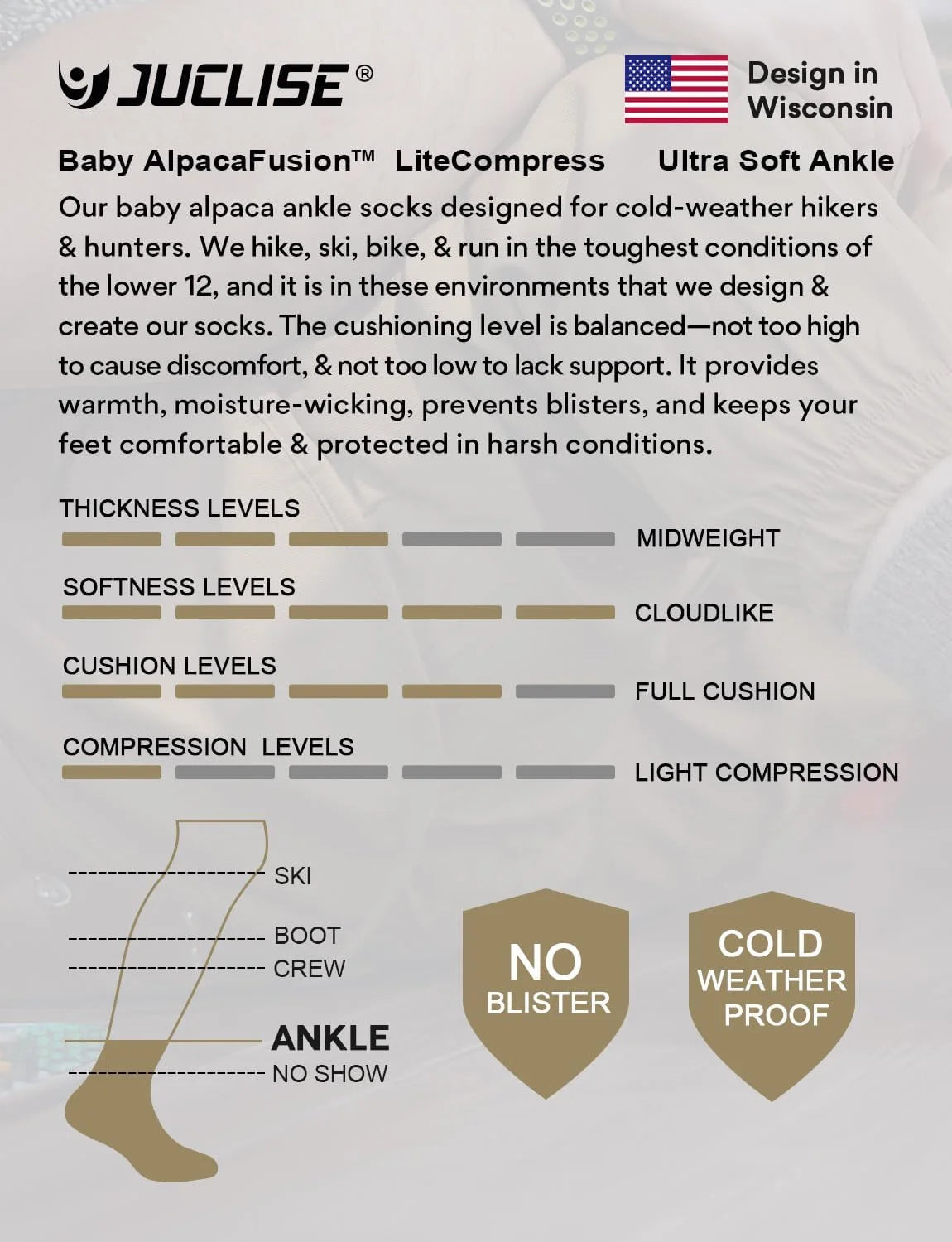 Juclise Alpaca Wool Ankle Socks, Lightweight & Breathable