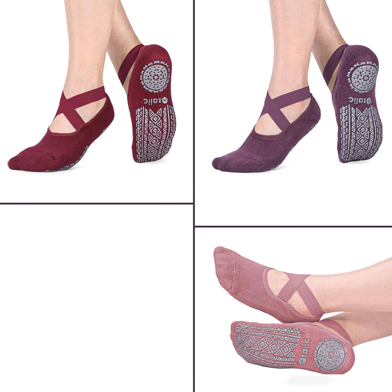 Ozaiic Pilates Socks for Women Non Slip Grip Yoga Barefoot Indoor Workout