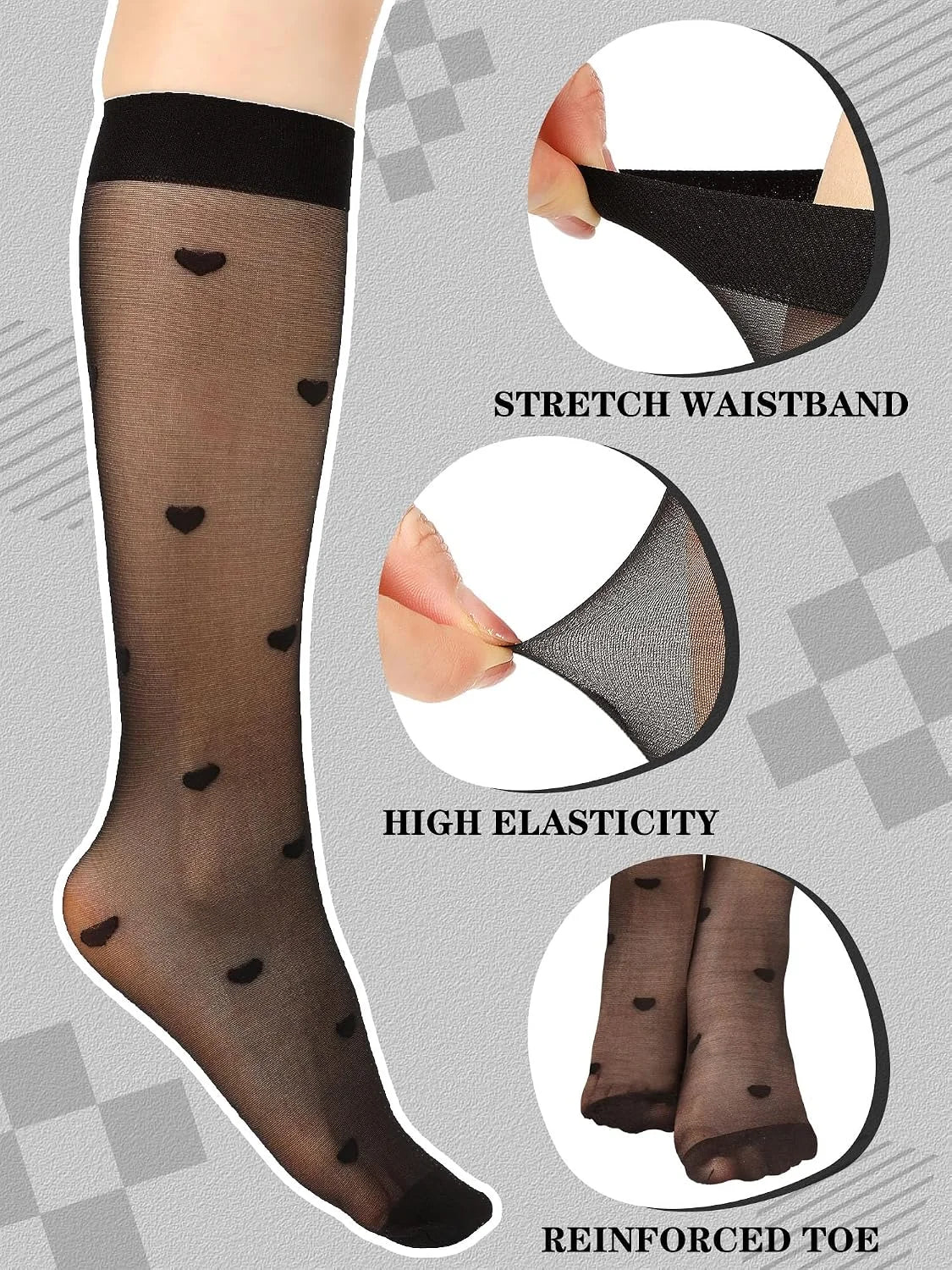 Geyoga 4 Pairs Women's Fishnet Knee Stockings Hollow out Women's Calf Socks