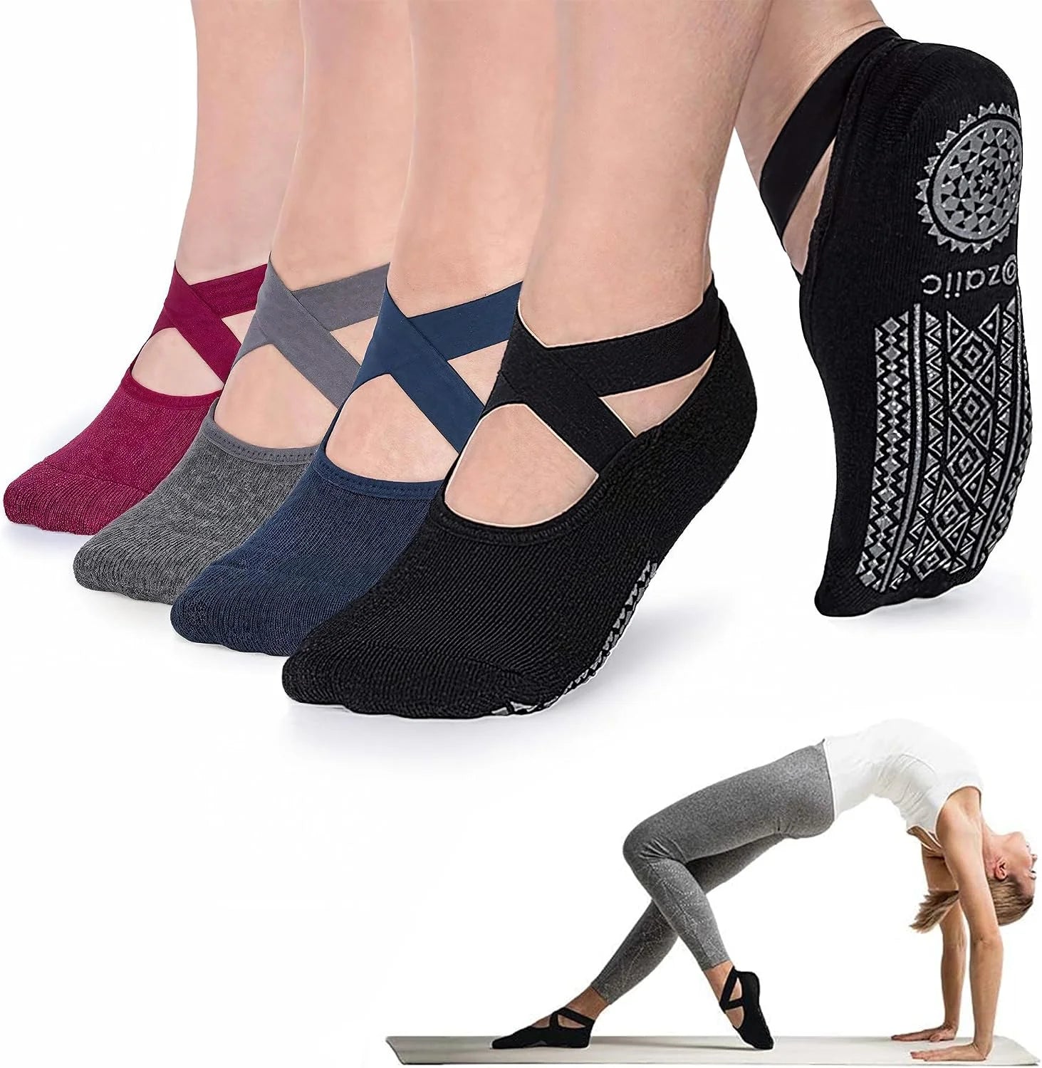 Ozaiic Pilates Socks for Women Non Slip Grip Yoga Barefoot Indoor Workout