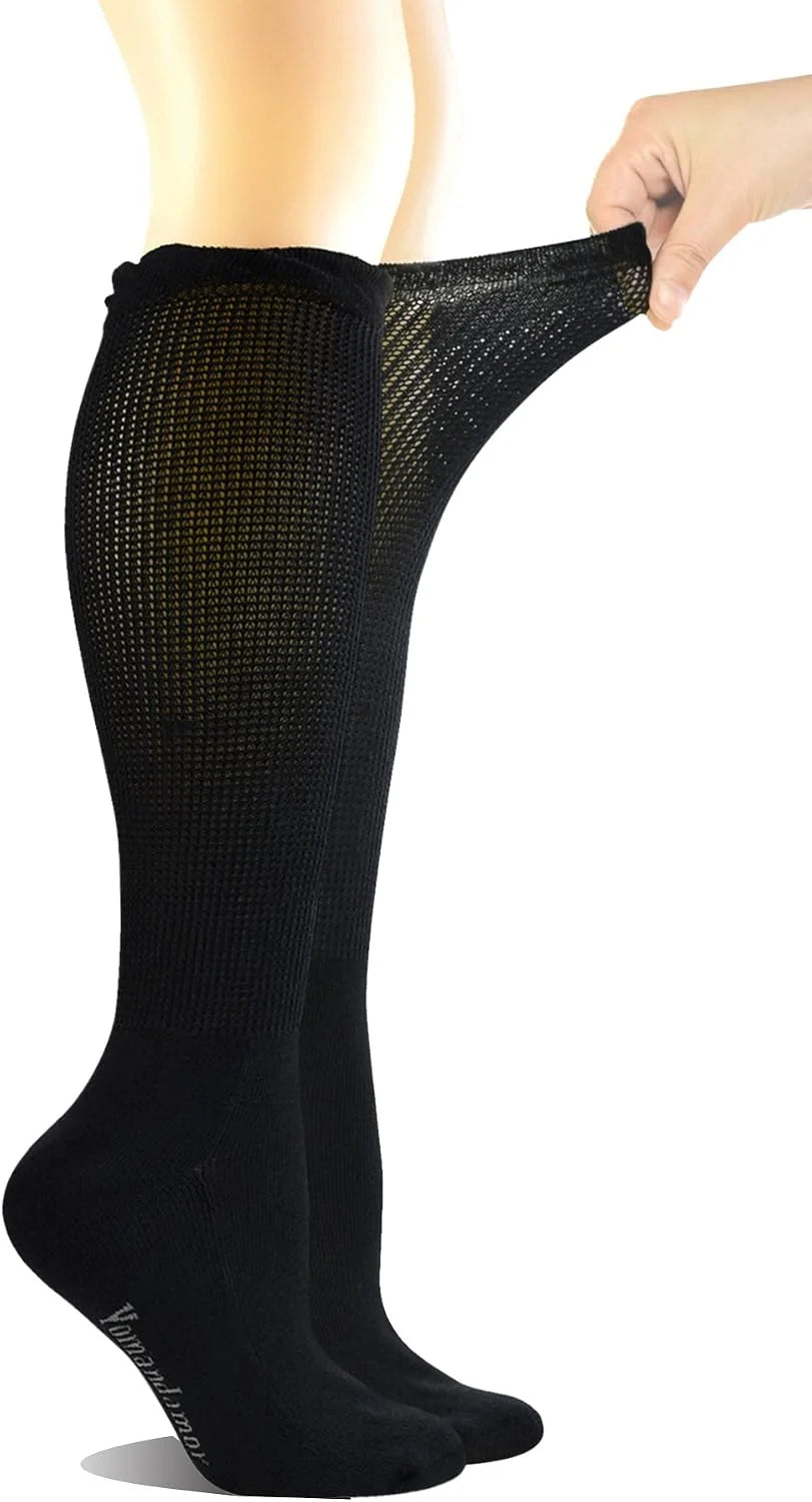 Yomandamor Women's Non-binding Lace Knee-Hi Boot Diabetic Socks with Seamless Toe,4 Pairs