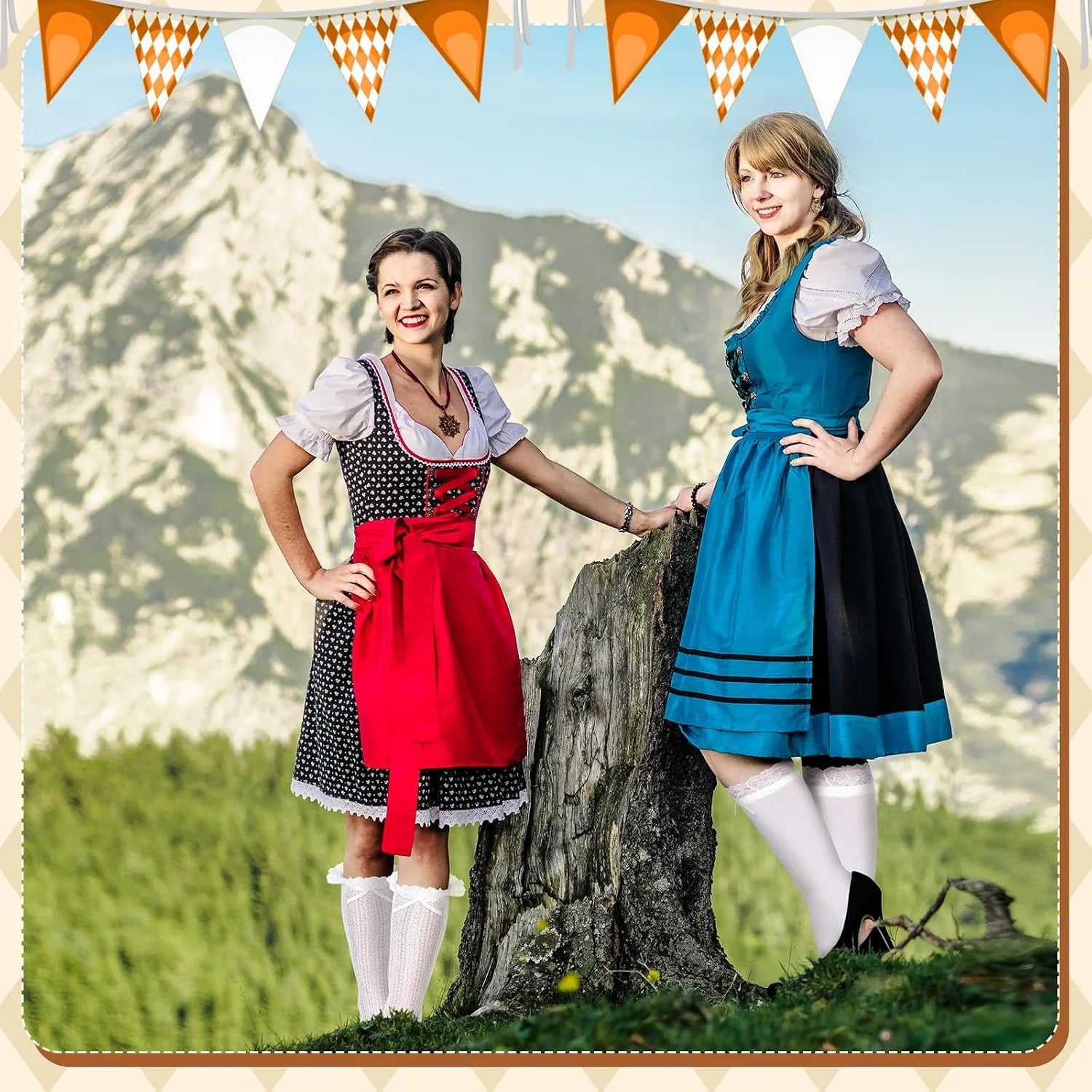 Suhine 2 Pair Oktoberfest Socks Dirndl Knee High Socks