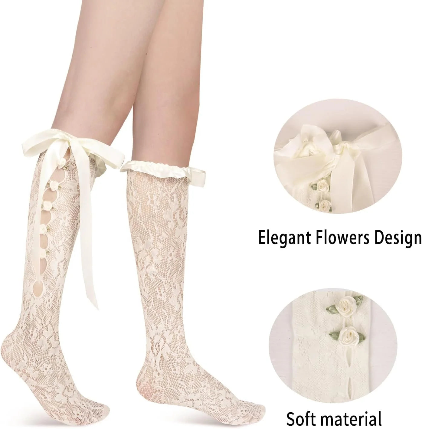 Benefeet Sox Womens Fishnet Knee High Socks Lace Ruffle Long Socks