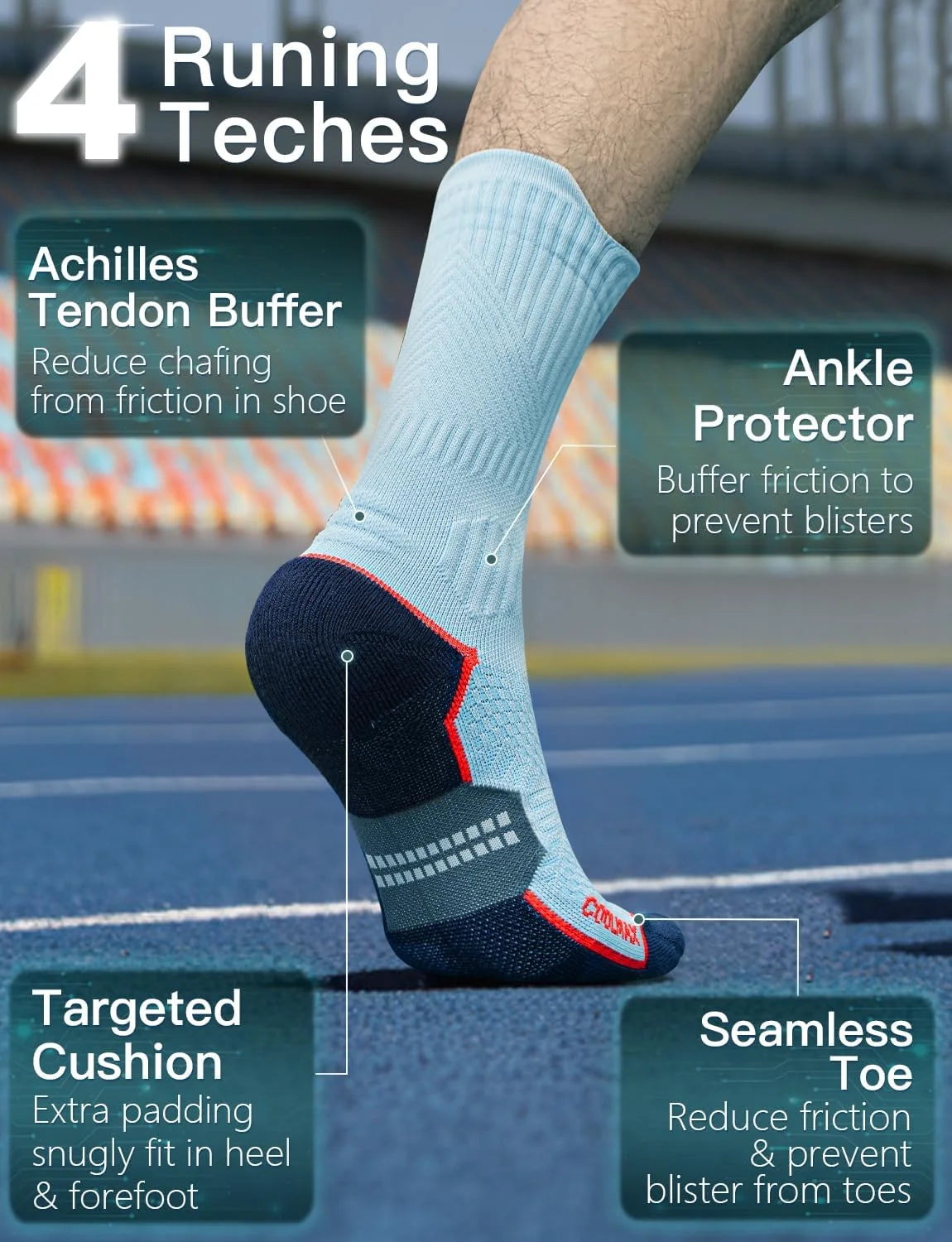 Juclise Compression Running Crew Socks, Bamboo Viscose Lightweight Cushion