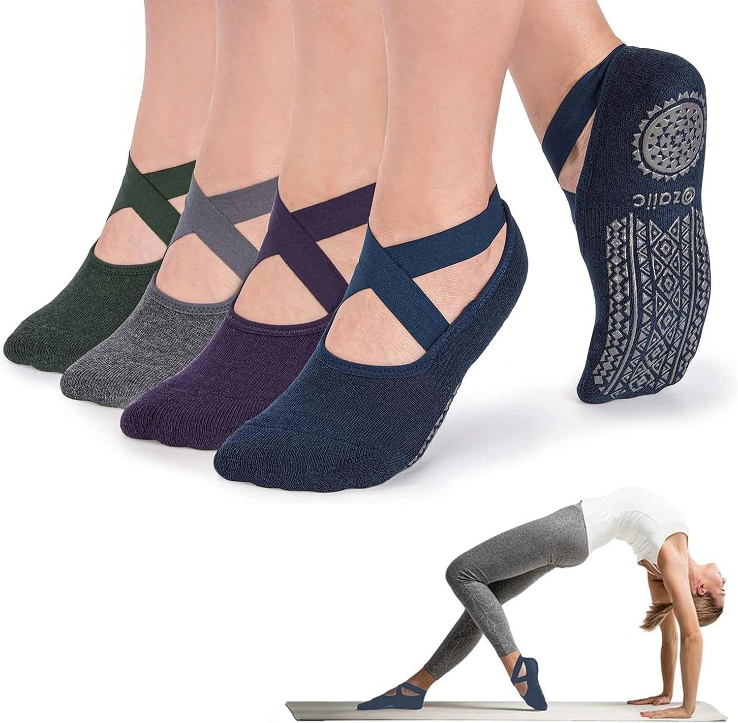 Ozaiic Pilates Socks for Women Non Slip Grip Yoga Barefoot Indoor Workout