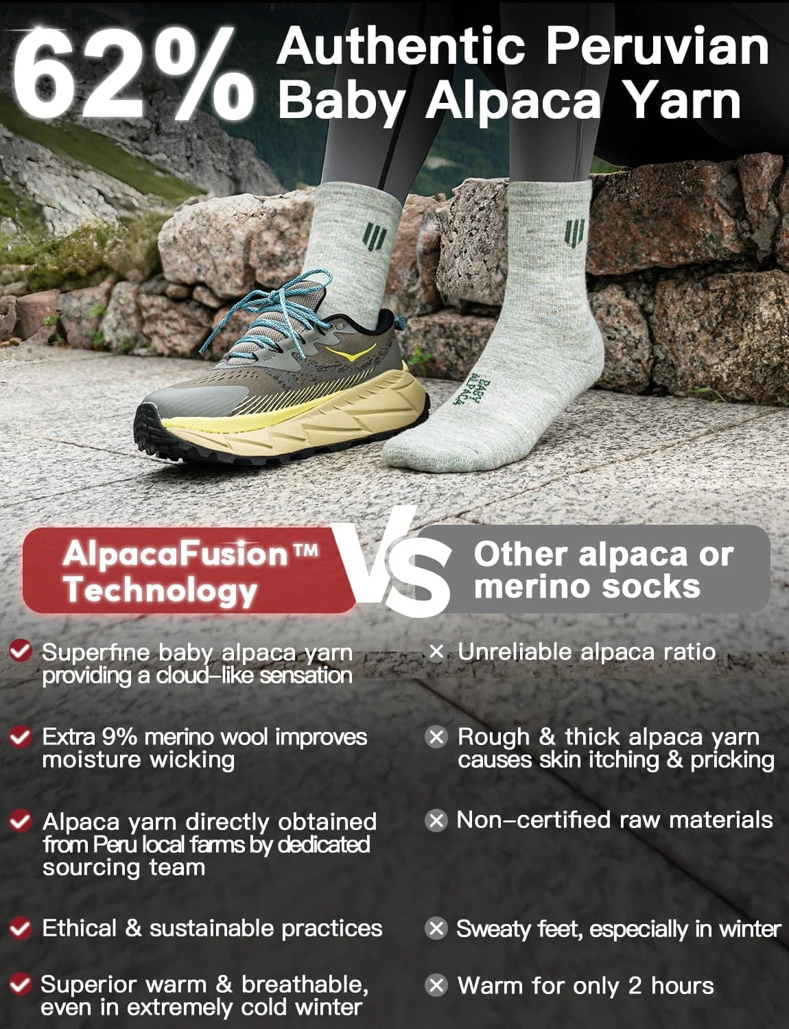 Juclise Baby Alpaca Wool Lightweight Micro Crew Socks for Men & Women