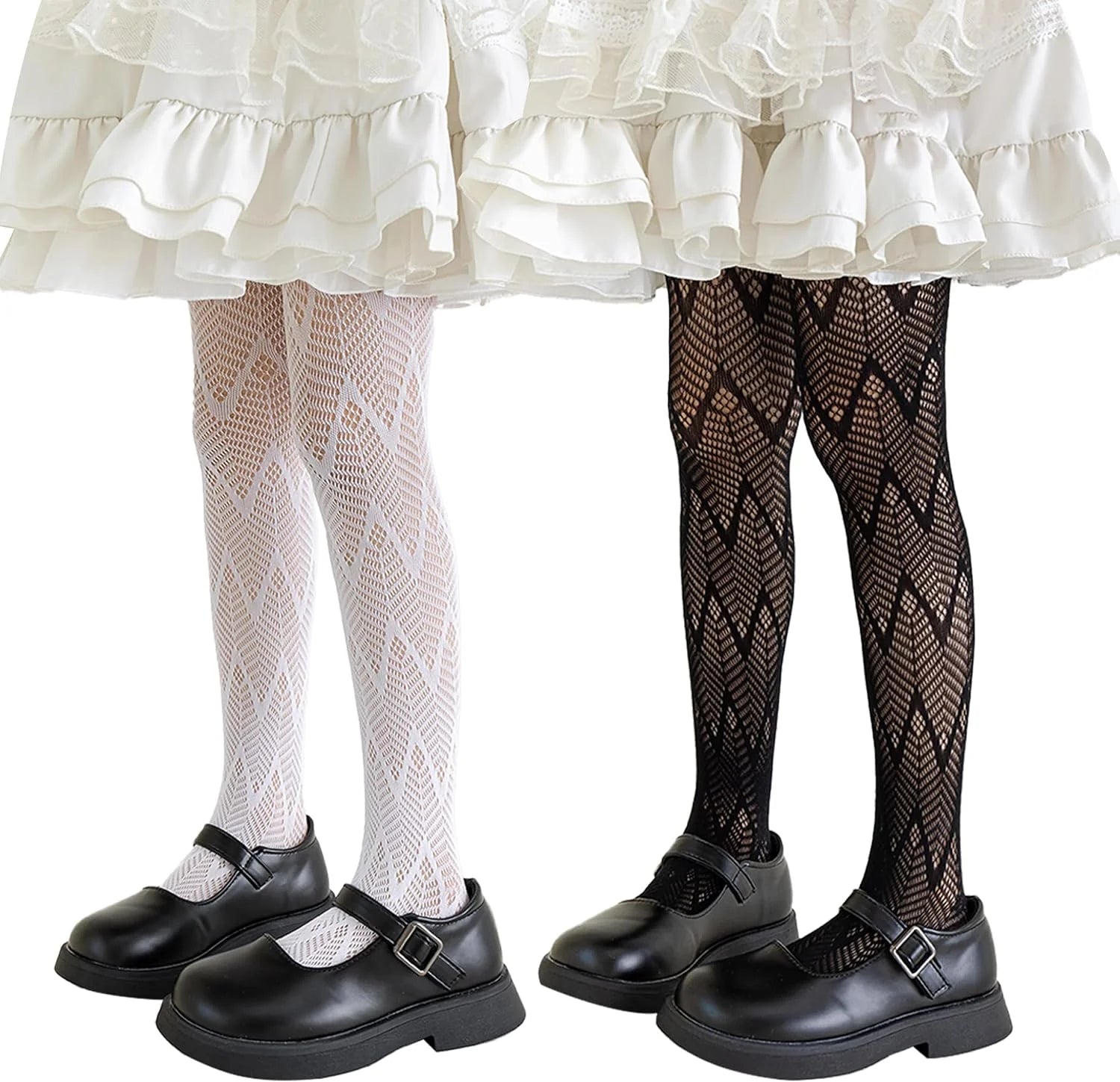 LOLANTA Girls Lace Tights Kids Sheer Patterned Fishnet Stockings 2 Pack