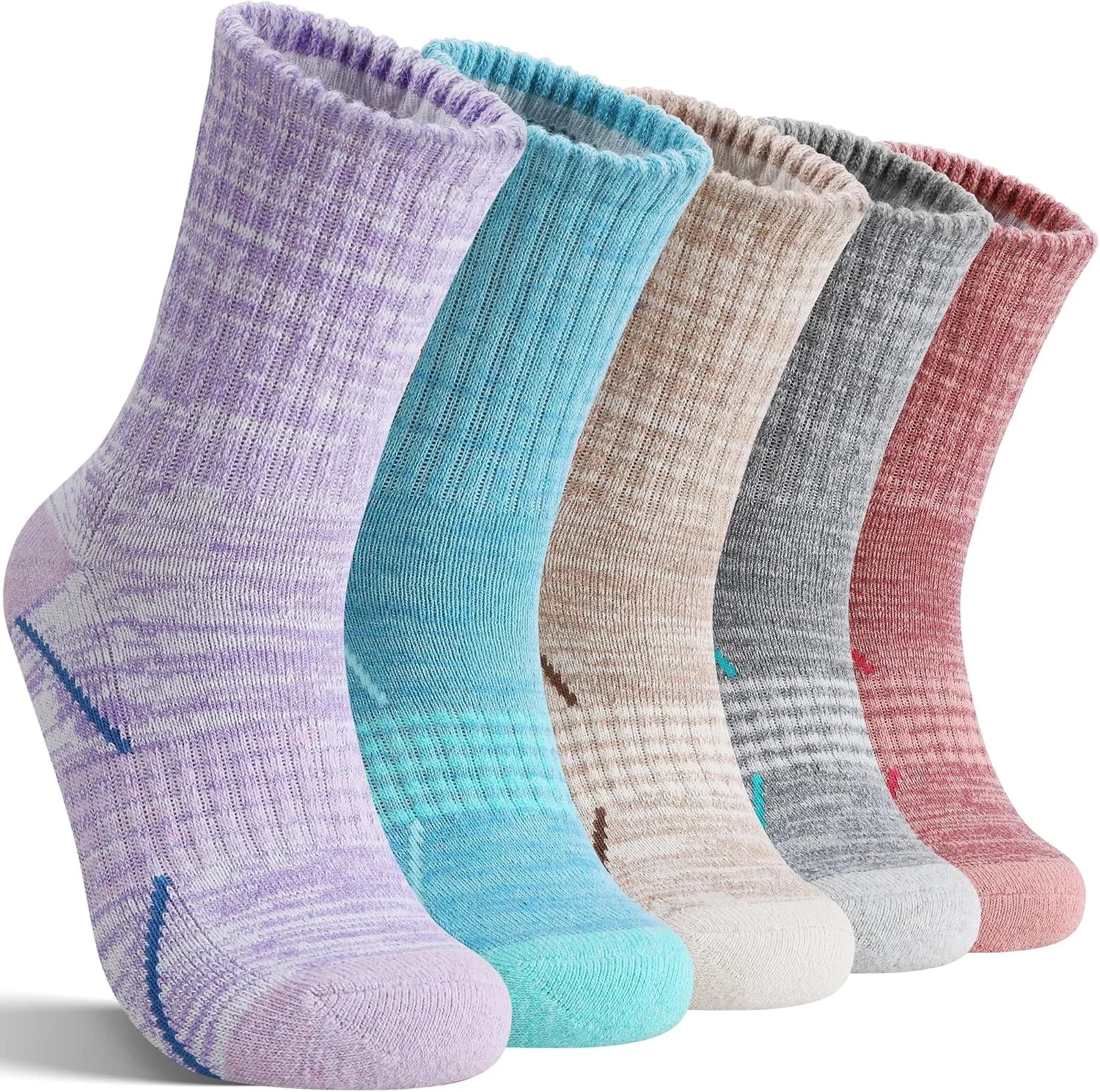 Sandsuced Merino Wool Hiking Socks Thermal Warm Winter Cozy Crew with Cushioned Sole & Moisture Wicking 5 Pairs for Women