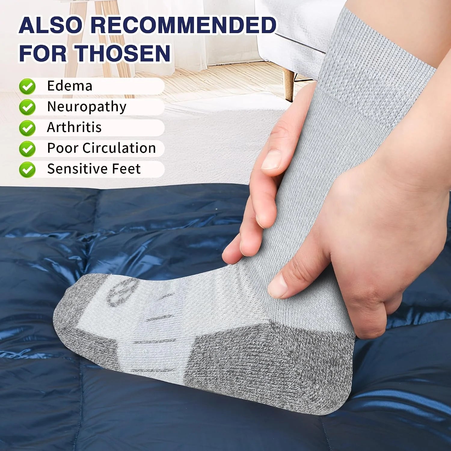 Diabetic Socks for Men,4 Pairs Non Binding Loose Wide Top Crew Socks for Men Size 9-12/10-13/13-15.
