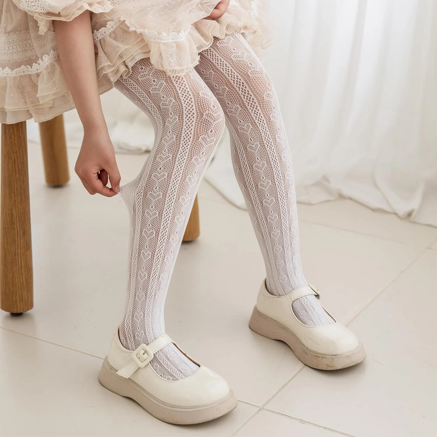 LOLANTA Girls Lace Tights Kids Sheer Patterned Fishnet Stockings 2 Pack