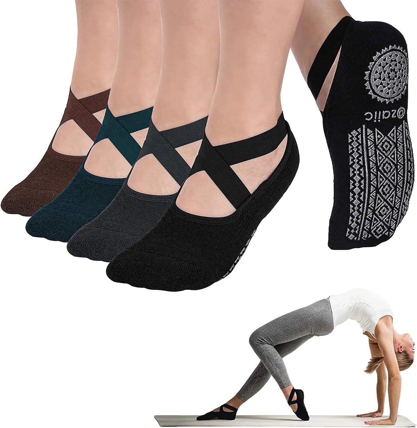 Ozaiic Pilates Socks for Women Non Slip Grip Yoga Barefoot Indoor Workout