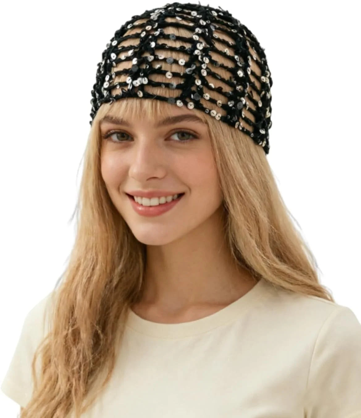 Suillty Sequin Knitted Beanie Hat for Women Men Glitter Winter Skull Caps Outdoor Windproof Cold Weather Bonnet