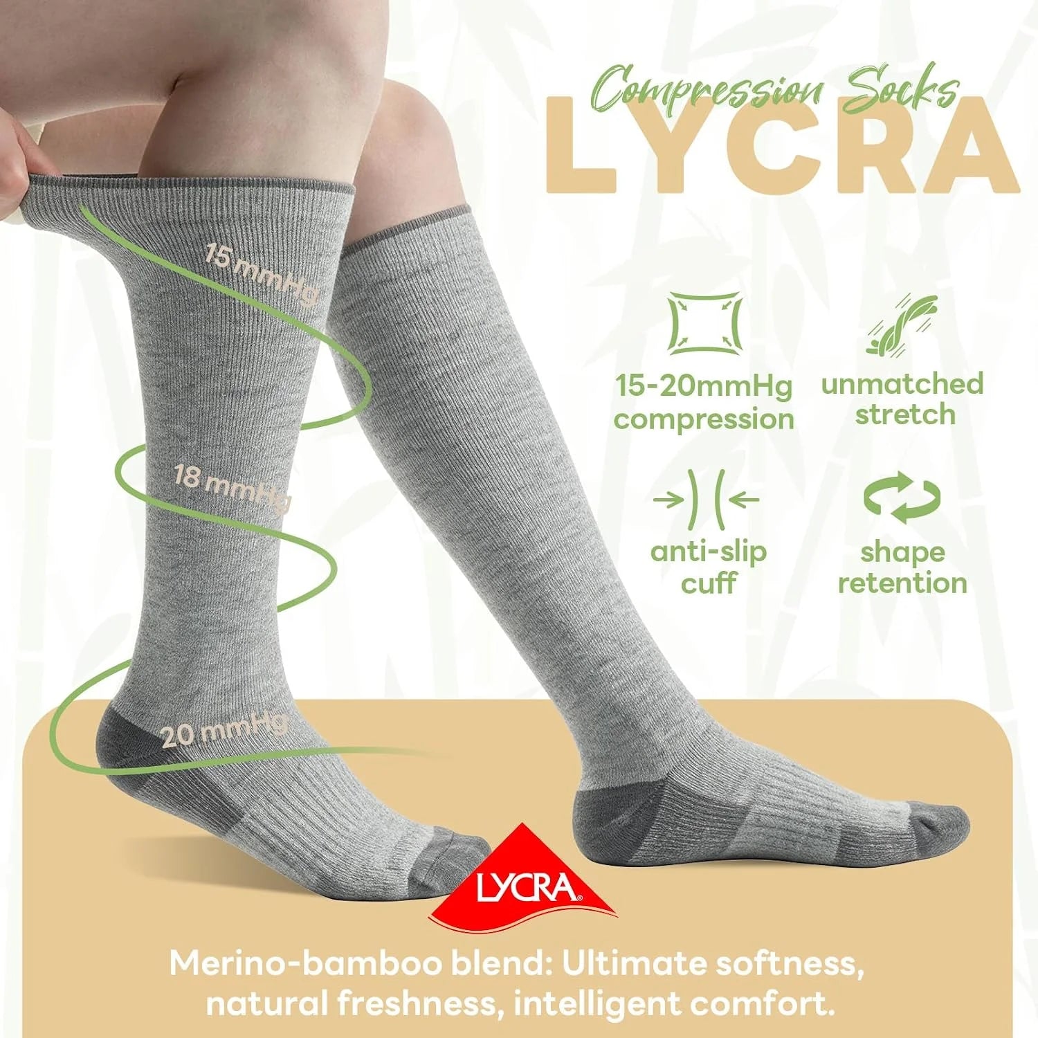 Merino Wool Compression Socks for Women Men 15-20 mmHg for flying