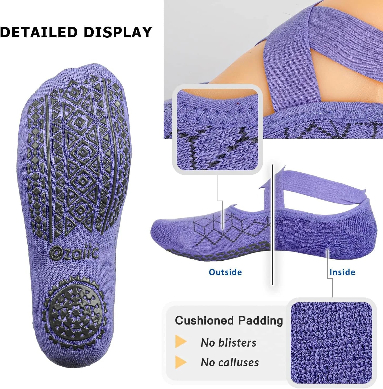 Ozaiic Pilates Socks for Women Non Slip Grip Yoga Barefoot Indoor Workout