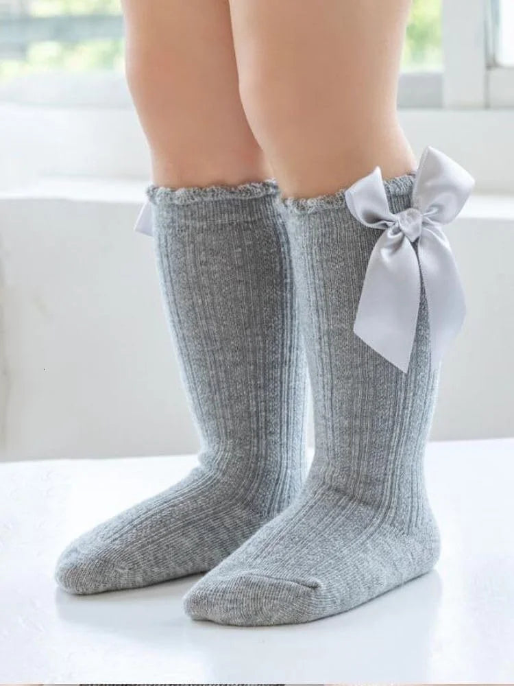 QandSweet Baby Girl Knee-High Socks Toddlers Bow Stockings Newborn Infant Non-Slip Sock