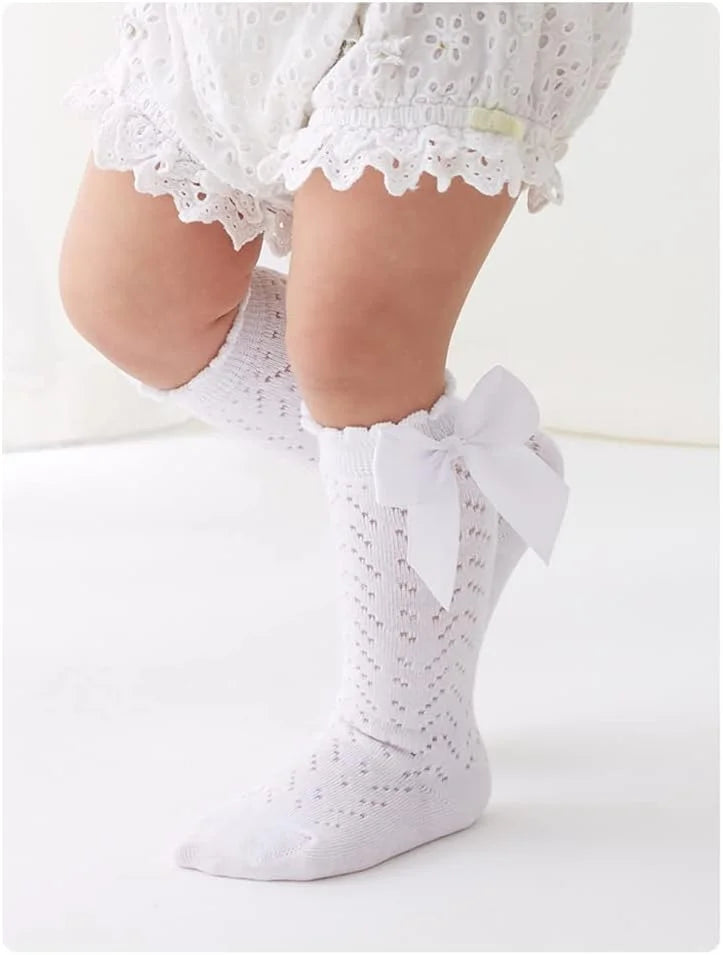 QandSweet Baby Girl Knee-High Socks Toddlers Bow Stockings Newborn Infant Non-Slip Sock