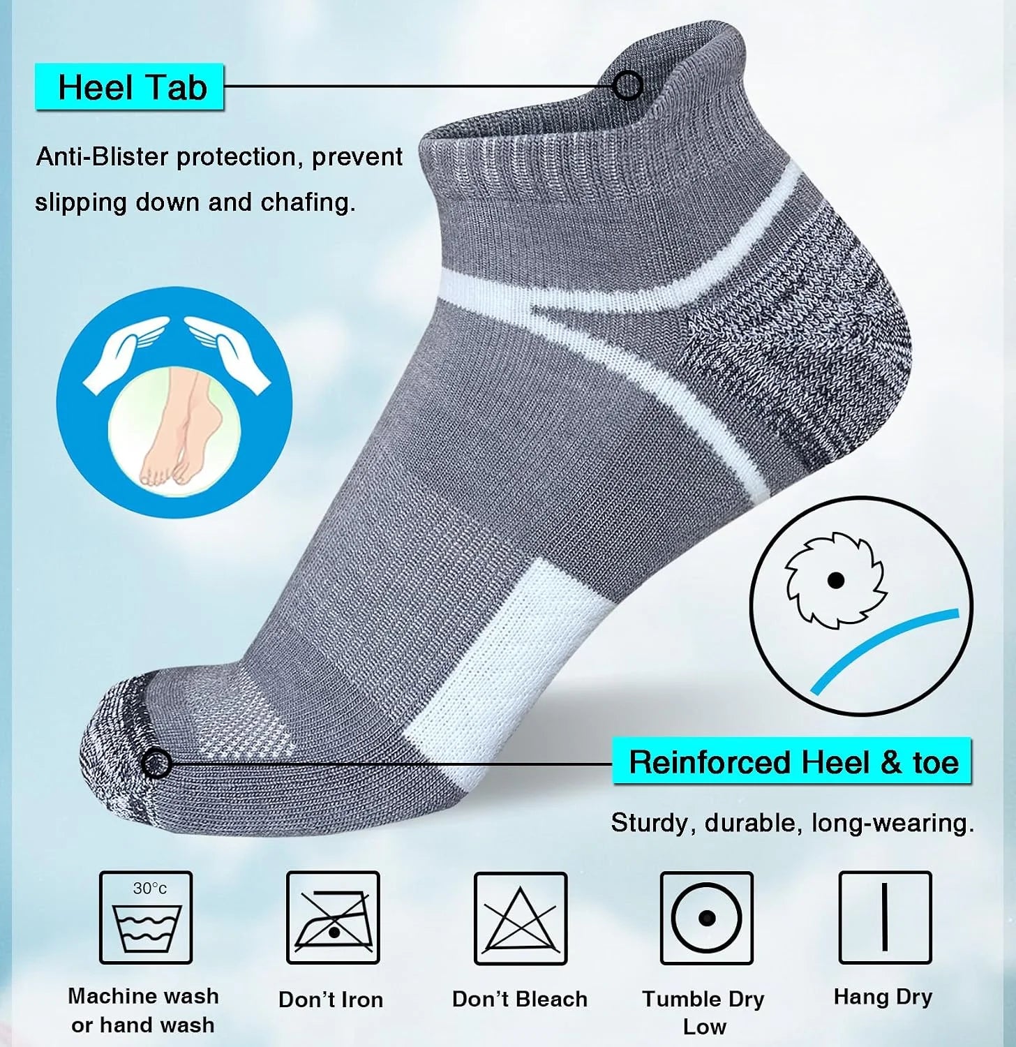 suaskk Men's Ankle Athletic Cushioned Anti-Blister Running Socks 5 Pairs