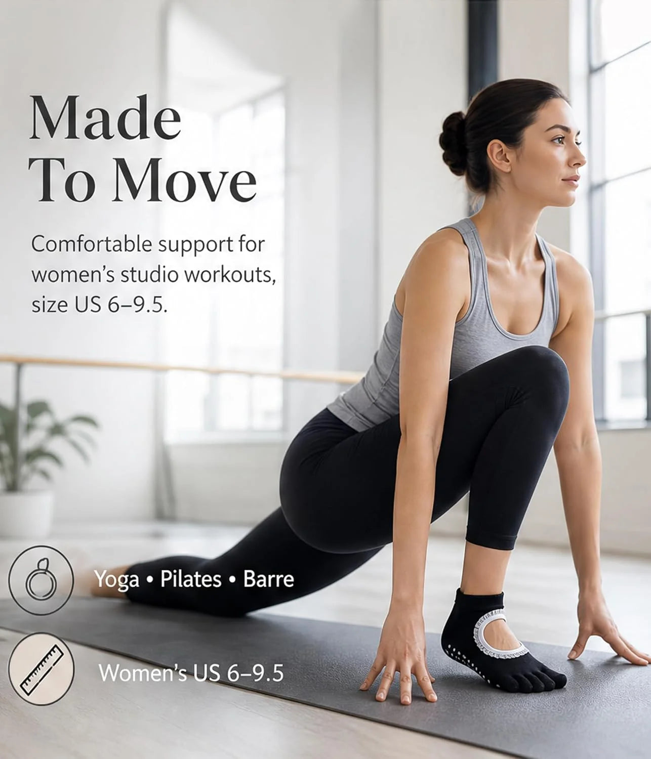 1/2 Pairs Pilates Socks for Women Non Slip Toe Grip Socks