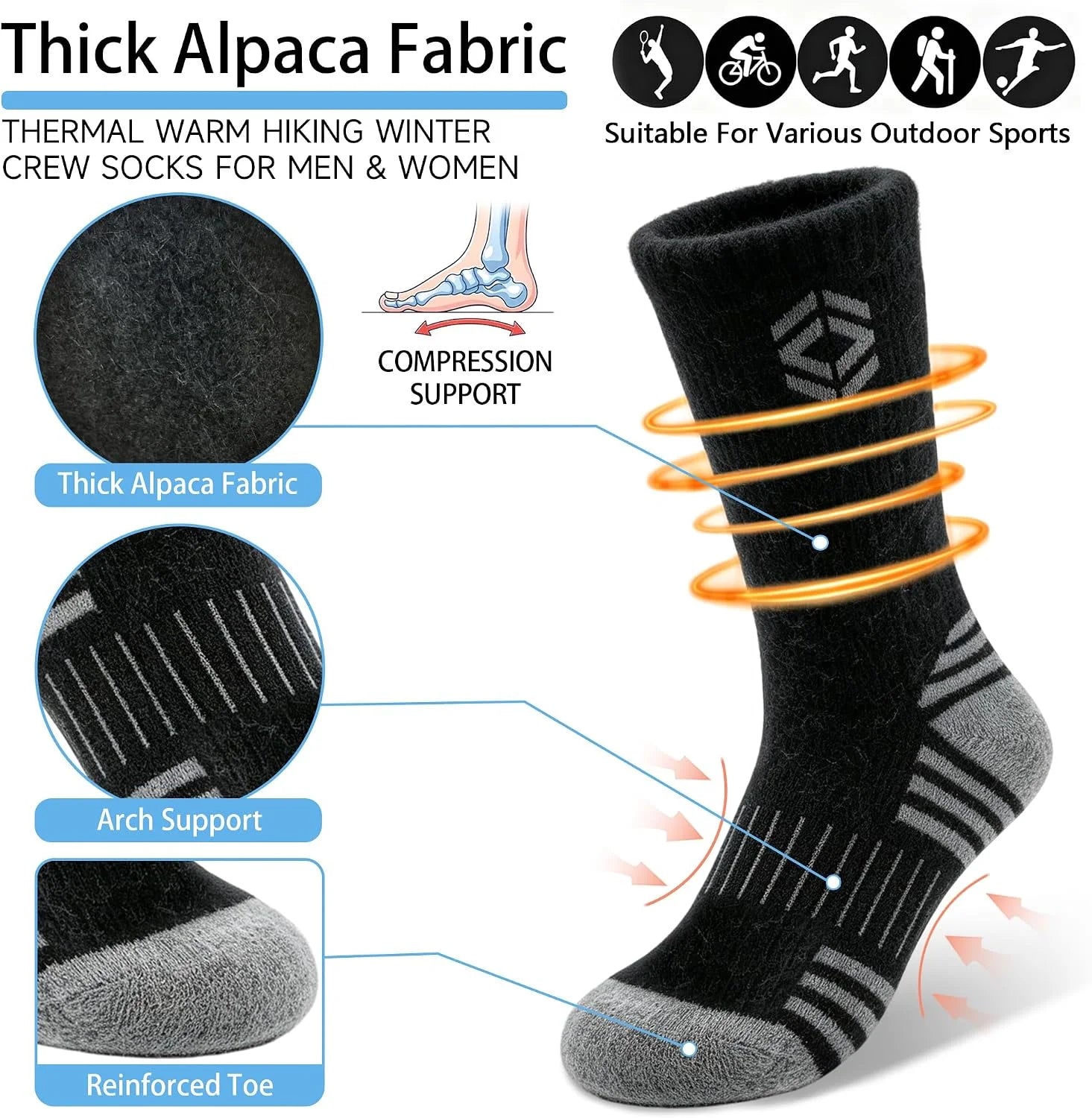 FZ FANTASTIC ZONE 3 Pairs Winter Alpaca Merino Wool Boot Socks for Men 7-16