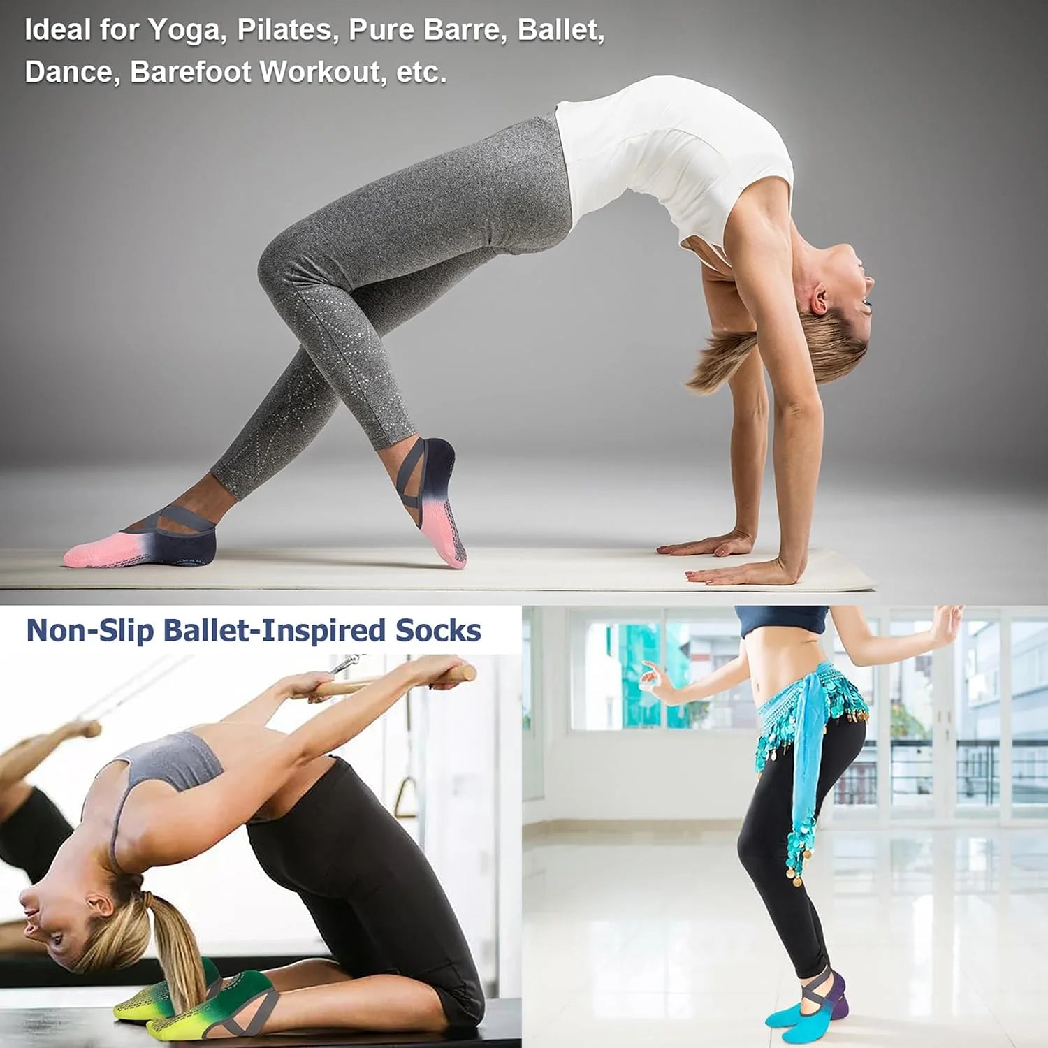 Ozaiic Pilates Socks for Women Non Slip Grip Yoga Barefoot Indoor Workout