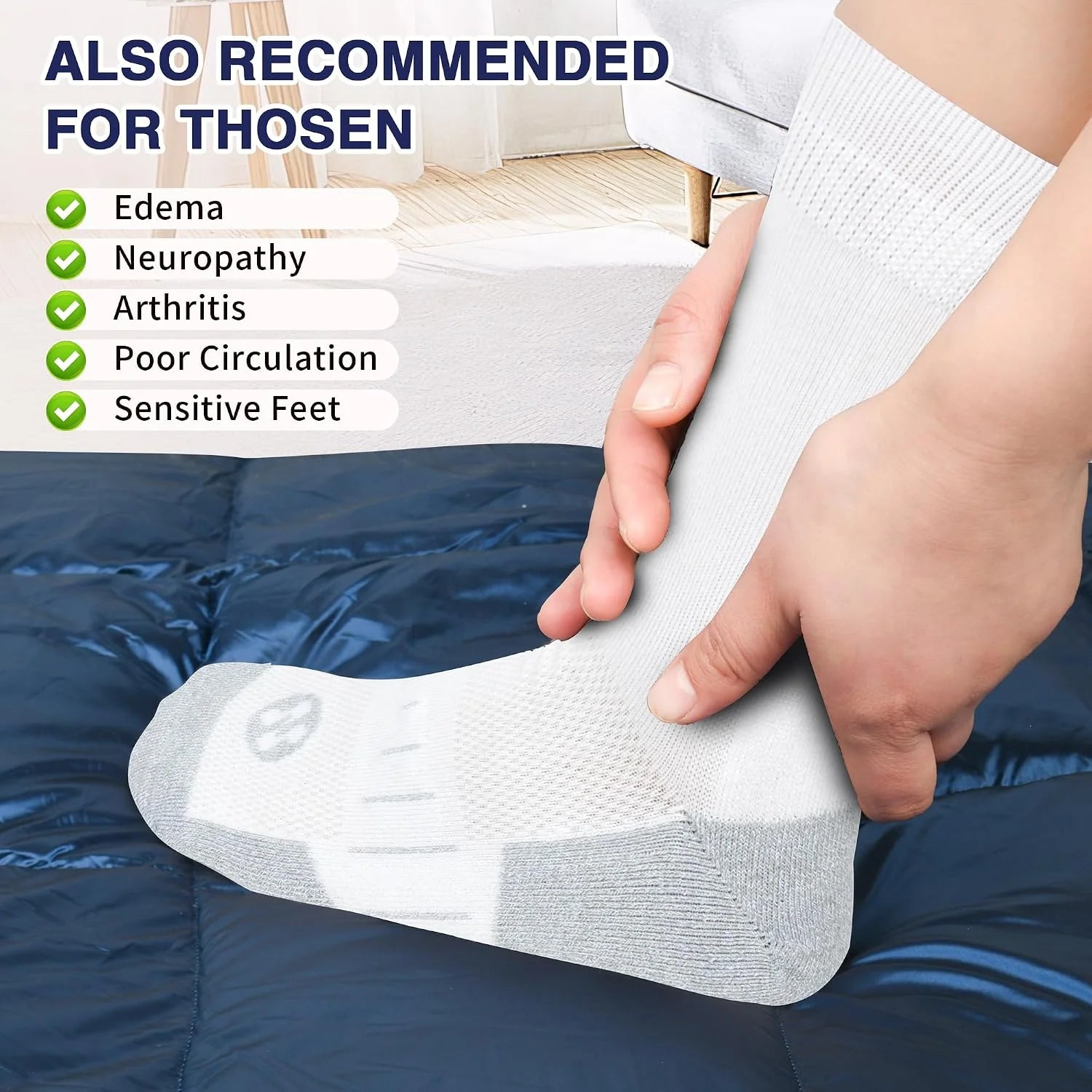 Diabetic Socks for Men,4 Pairs Non Binding Loose Wide Top Crew Socks for Men Size 9-12/10-13/13-15.