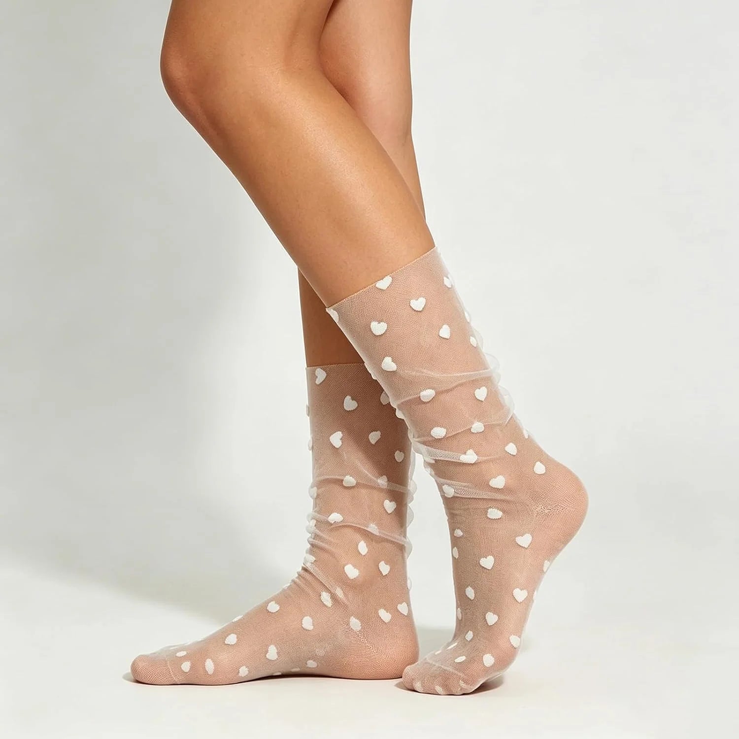 2 Pairs Women's Sheer Mesh Slouch Socks Star & Moon Embroidery See Through Tulle Crew Socks
