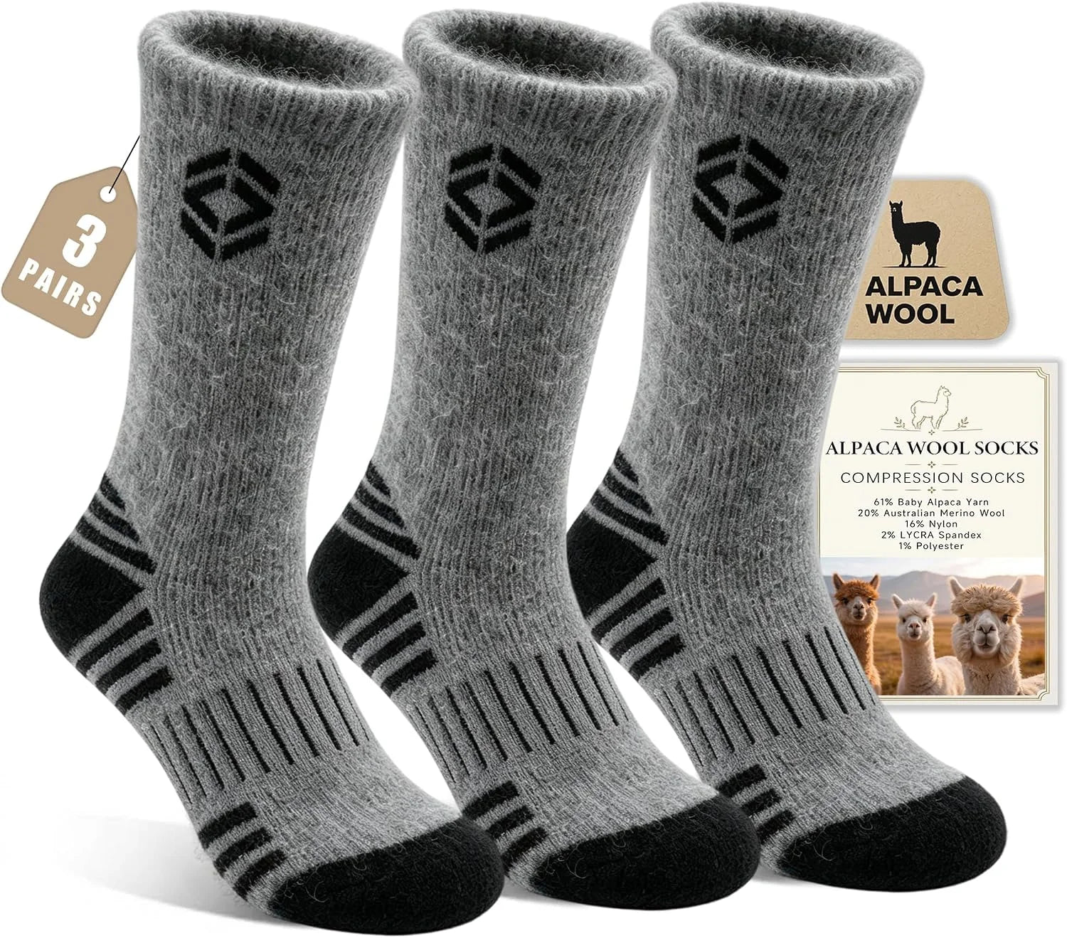 FZ FANTASTIC ZONE 3 Pairs Winter Alpaca Merino Wool Boot Socks for Men 7-16