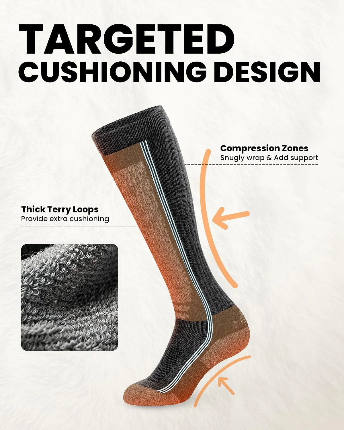 OutdoorMaster Thermolite Merino Wool Ski Socks, Compression Thermal Socks