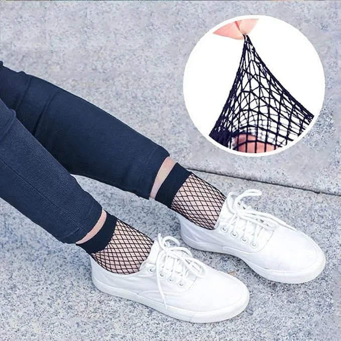MarJunSep Lace Ankle Socks for Women Cute Elegent Sheer Mesh Fishnet Thin Nylon Crew Socks Sexy Fashion