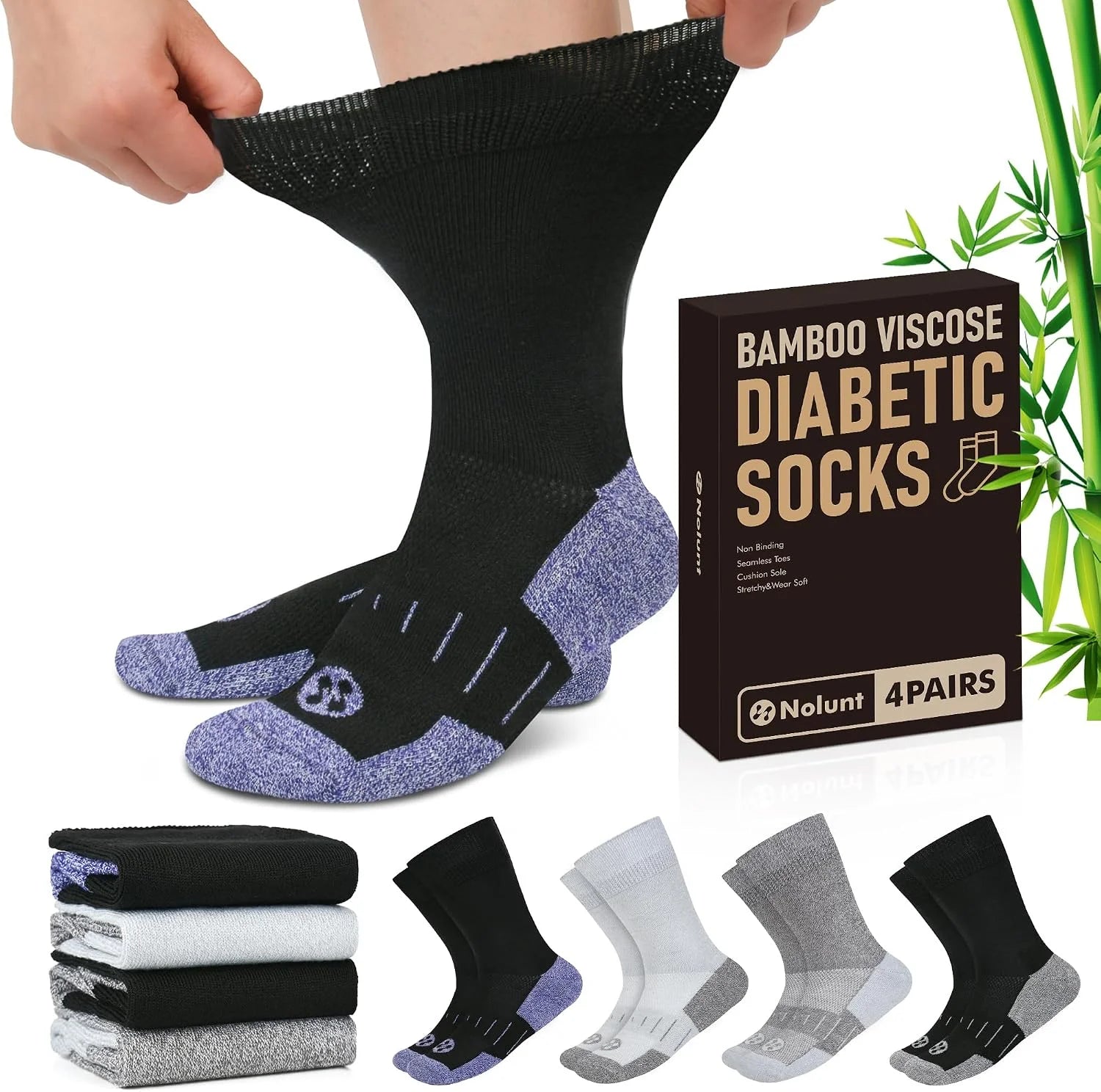 Diabetic Socks for Men,4 Pairs Non Binding Loose Wide Top Crew Socks for Men Size 9-12/10-13/13-15.