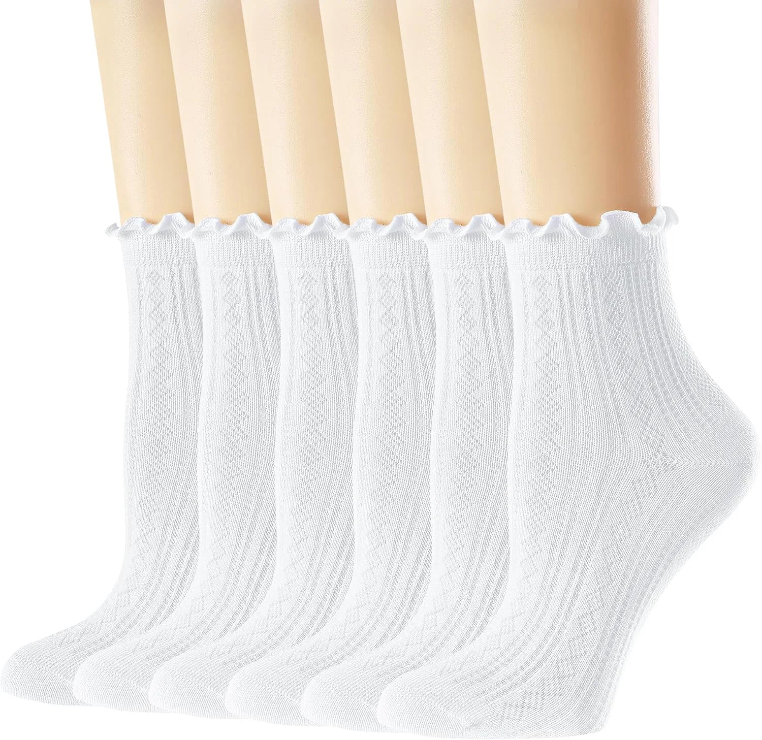 Mcool Mary Womens Crew Socks Ruffle Casual Cotton Frilly Breathable Cute Knit Lettuce Trim Dress Ankle Socks 6 Pack